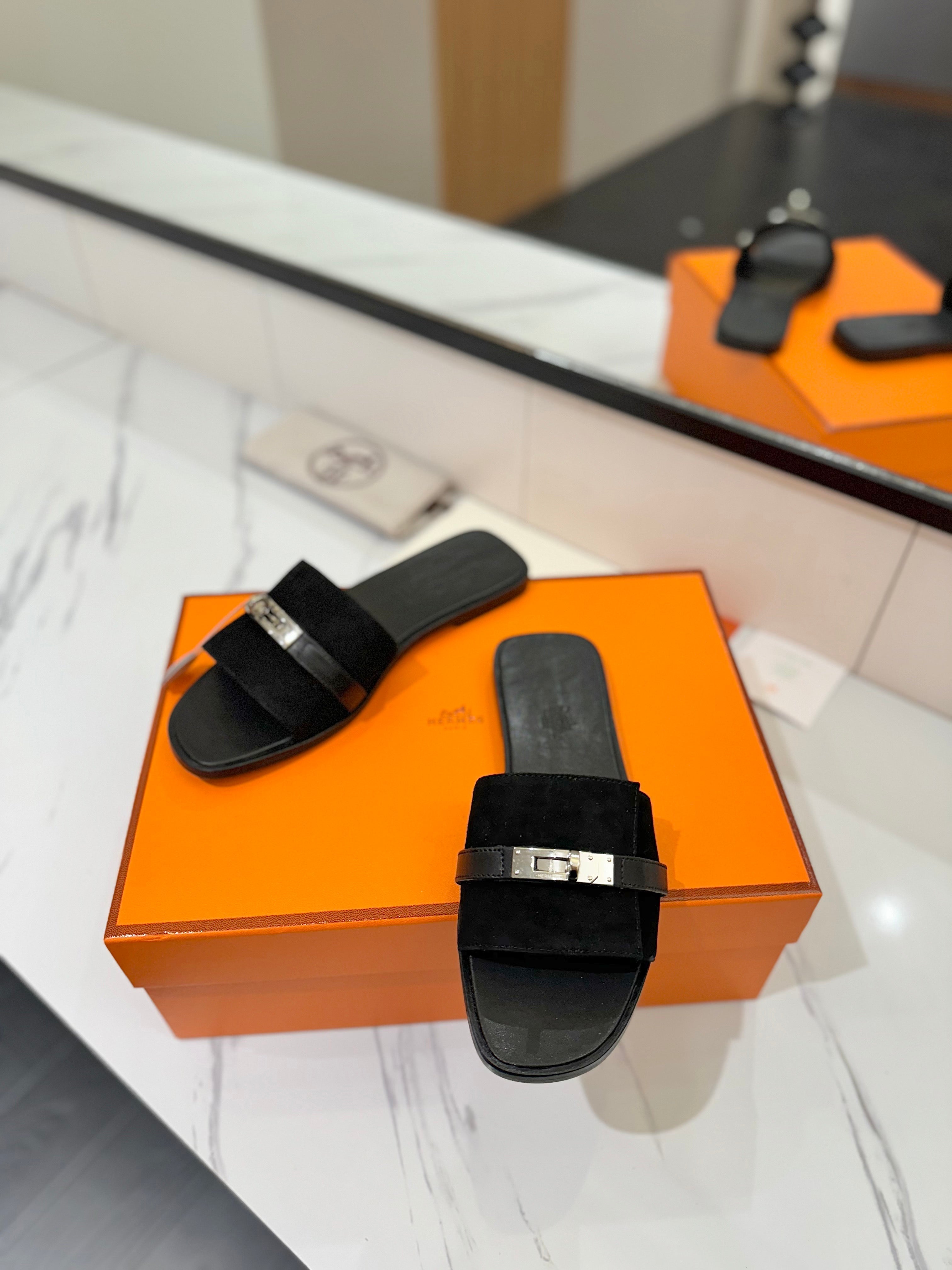 HM Giulia Sandal Black Suede and Calfskin 254585