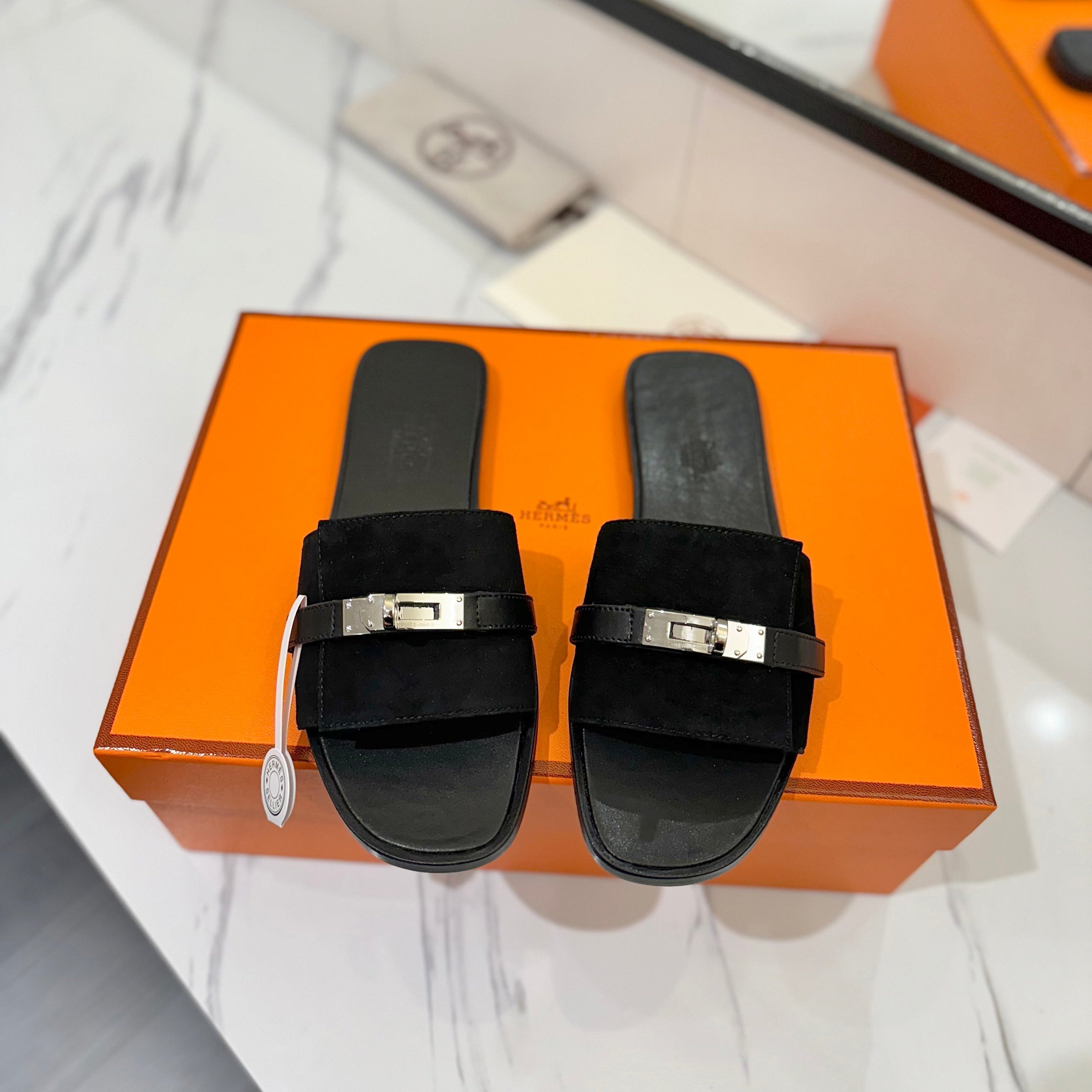 HM Giulia Sandal Black Suede and Calfskin 254585