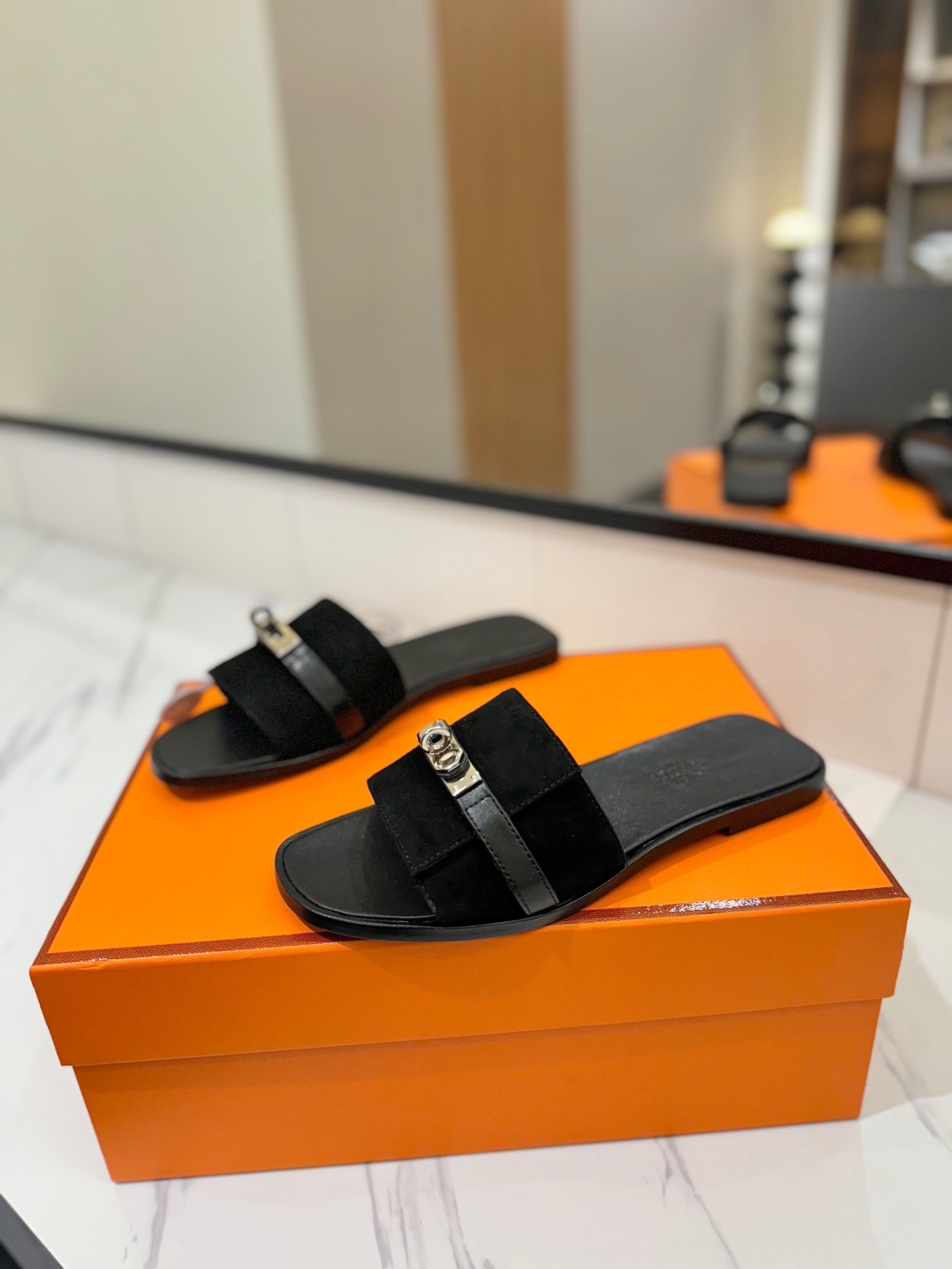 HM Giulia Sandal Black Suede and Calfskin 254585