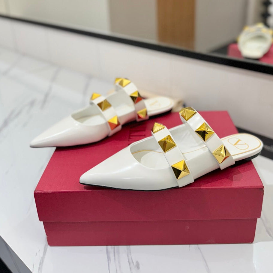 VT Rockstud Mule White Gold Cowhide