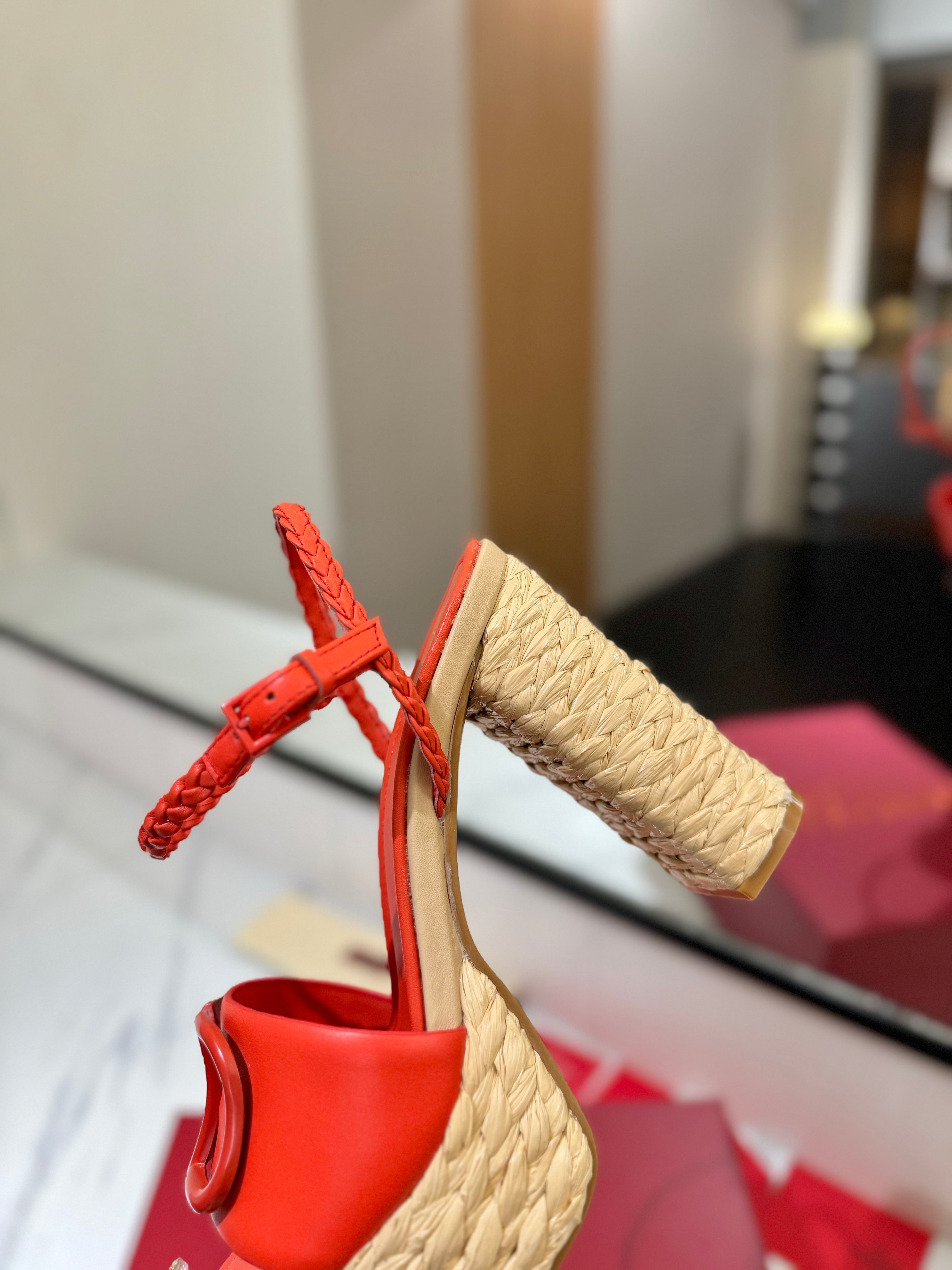 VT Espadrilles Platform Sandals Orange Calfskin 369494