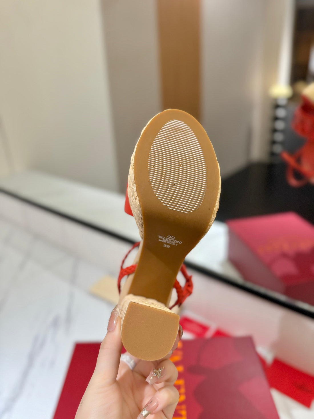 VT Espadrilles Platform Sandals Orange Calfskin 369494