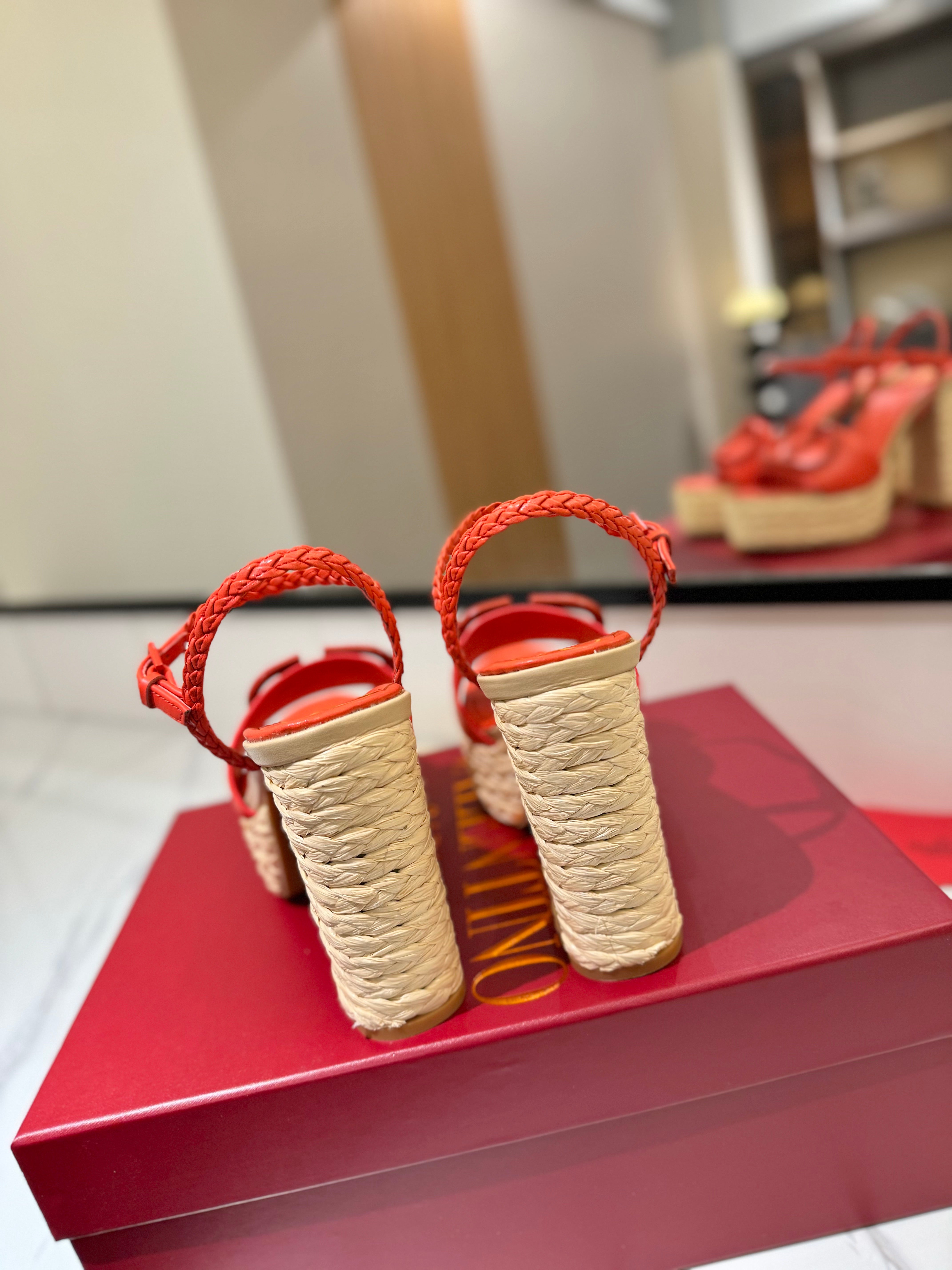 VT Espadrilles Platform Sandals Orange Calfskin 369494