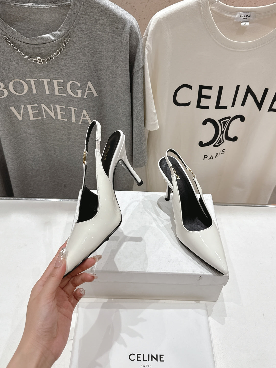 Celine 25C Slingback Pump White Patent Leather 236768