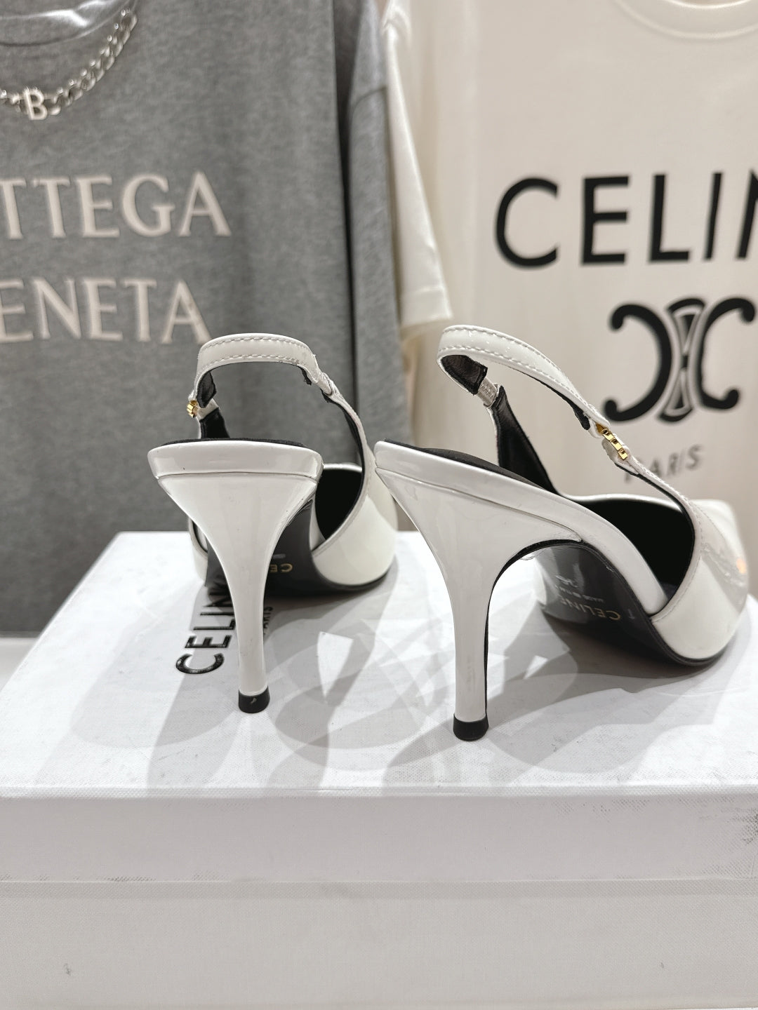 Celine 25C Slingback Pump White Patent Leather 236768