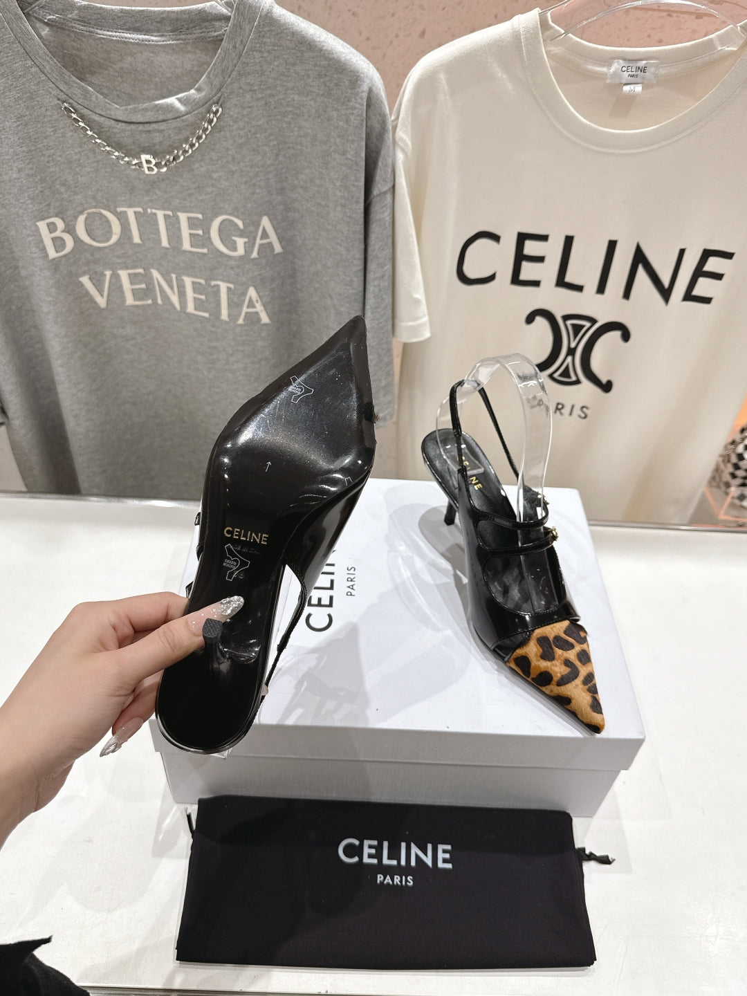 Celine 25C Judy Double Strap Mary Jane Slingback Black mix Brown  Sheepskin 236777