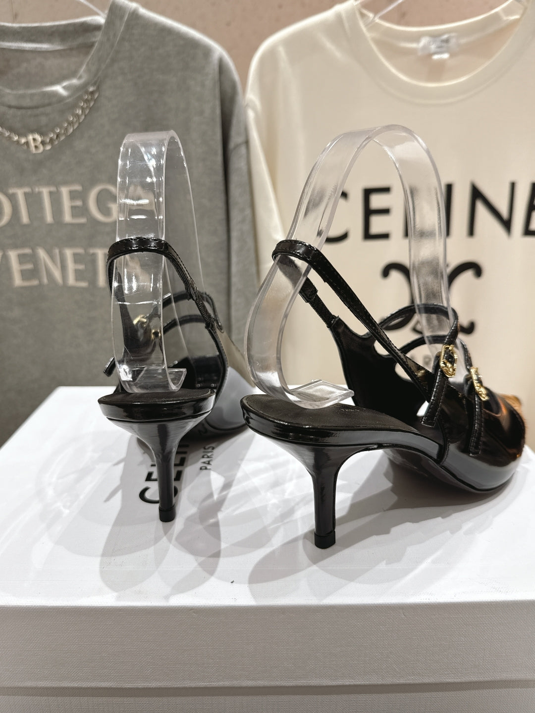 Celine 25C Judy Double Strap Mary Jane Slingback Black mix Brown  Sheepskin 236777