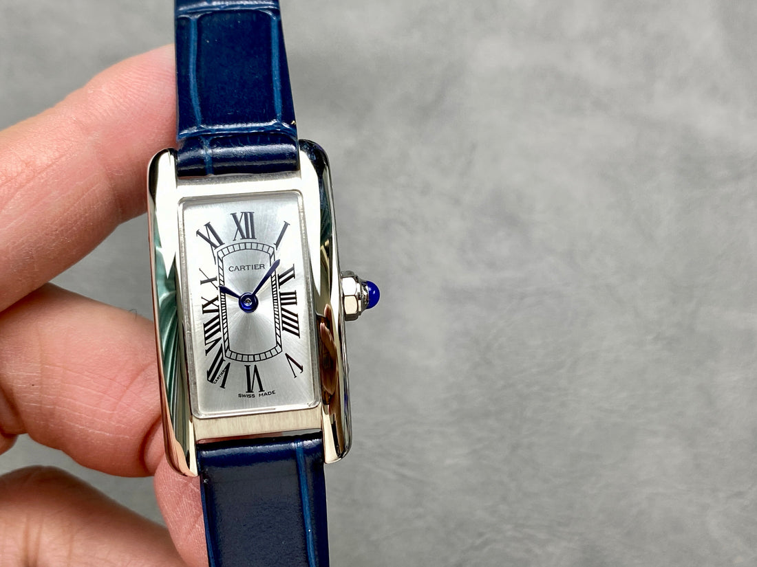 Tank Americane 20mm Silver Case Blue Leather Strap