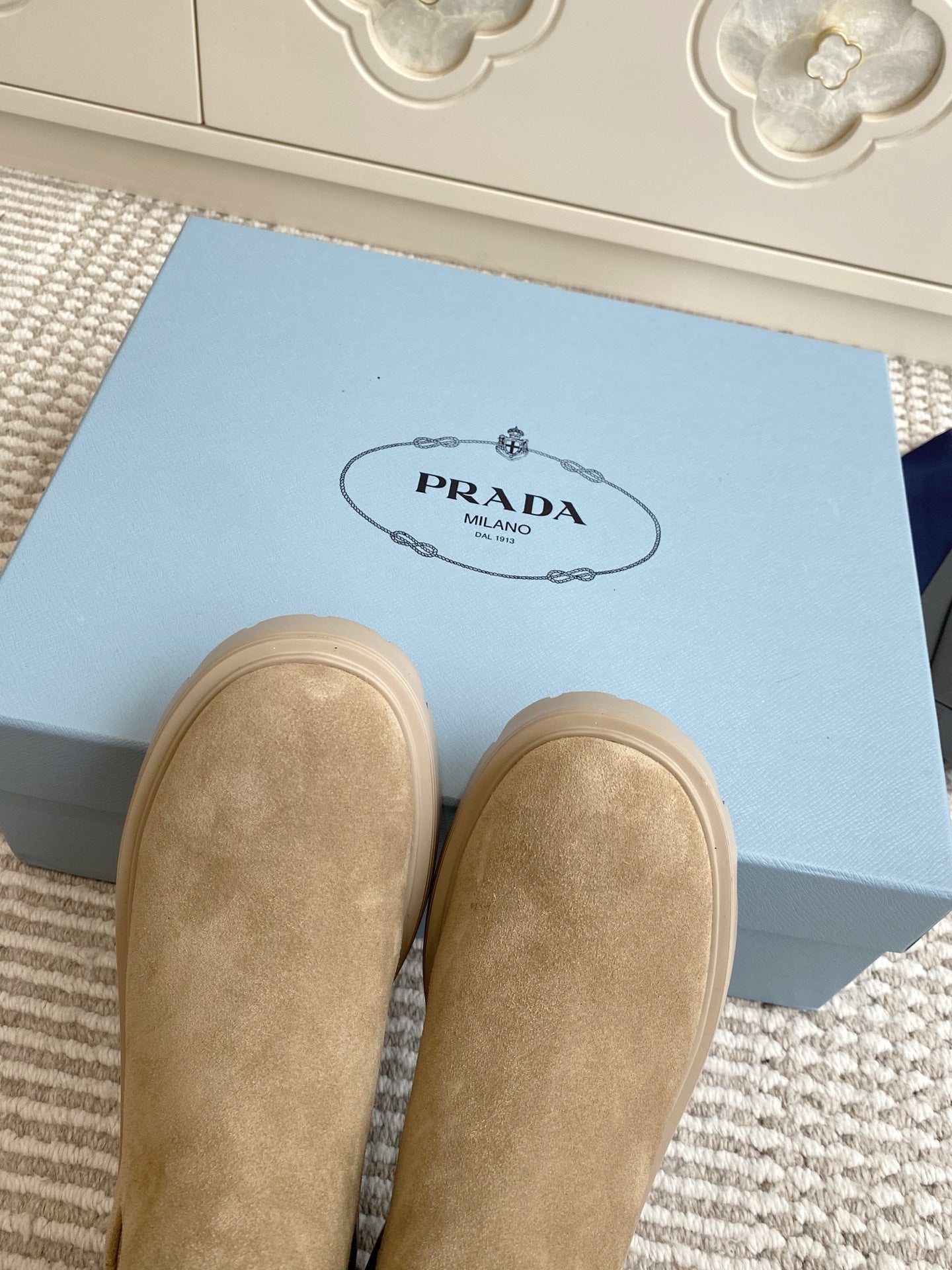 Prada 25 Chelsea Boot Beige Suede Cowhide 501437