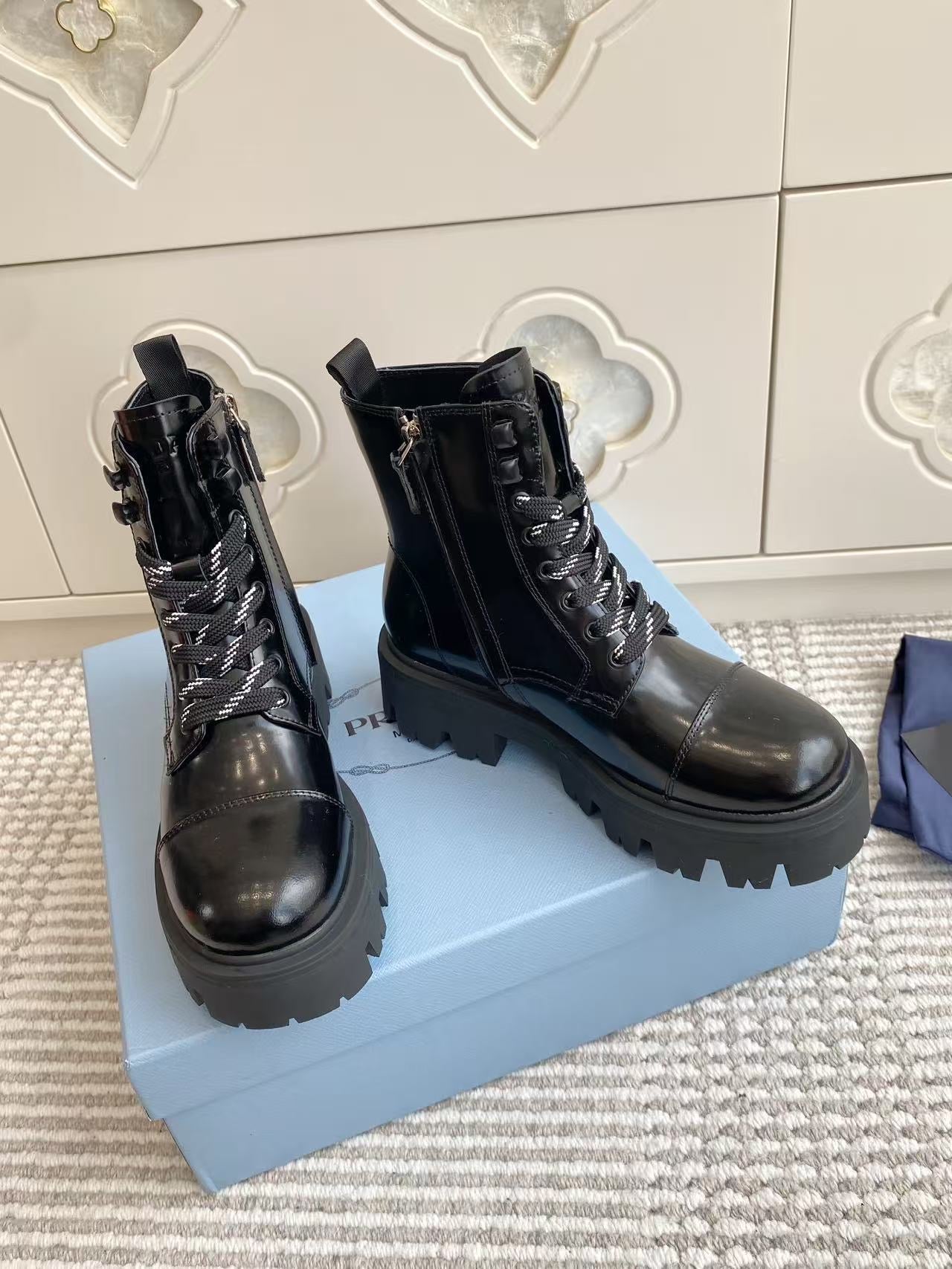 Prada 25 Martin Boot Black Cowhide 501444