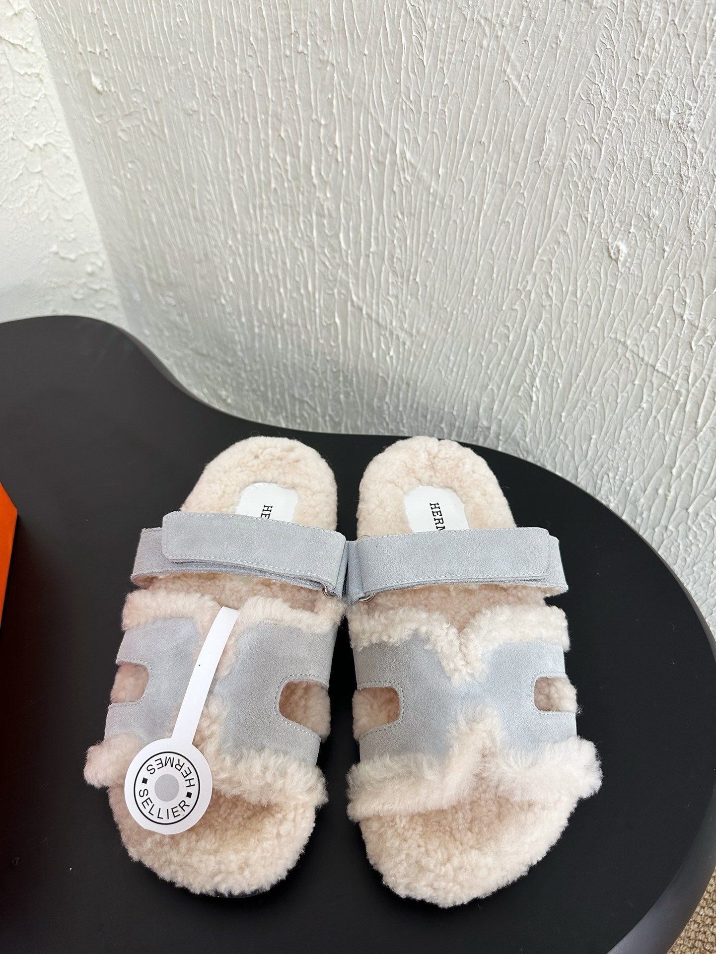 HM Chypre Sandal In Light Grey Blue Mix White Suede And Fleece Lining  961137