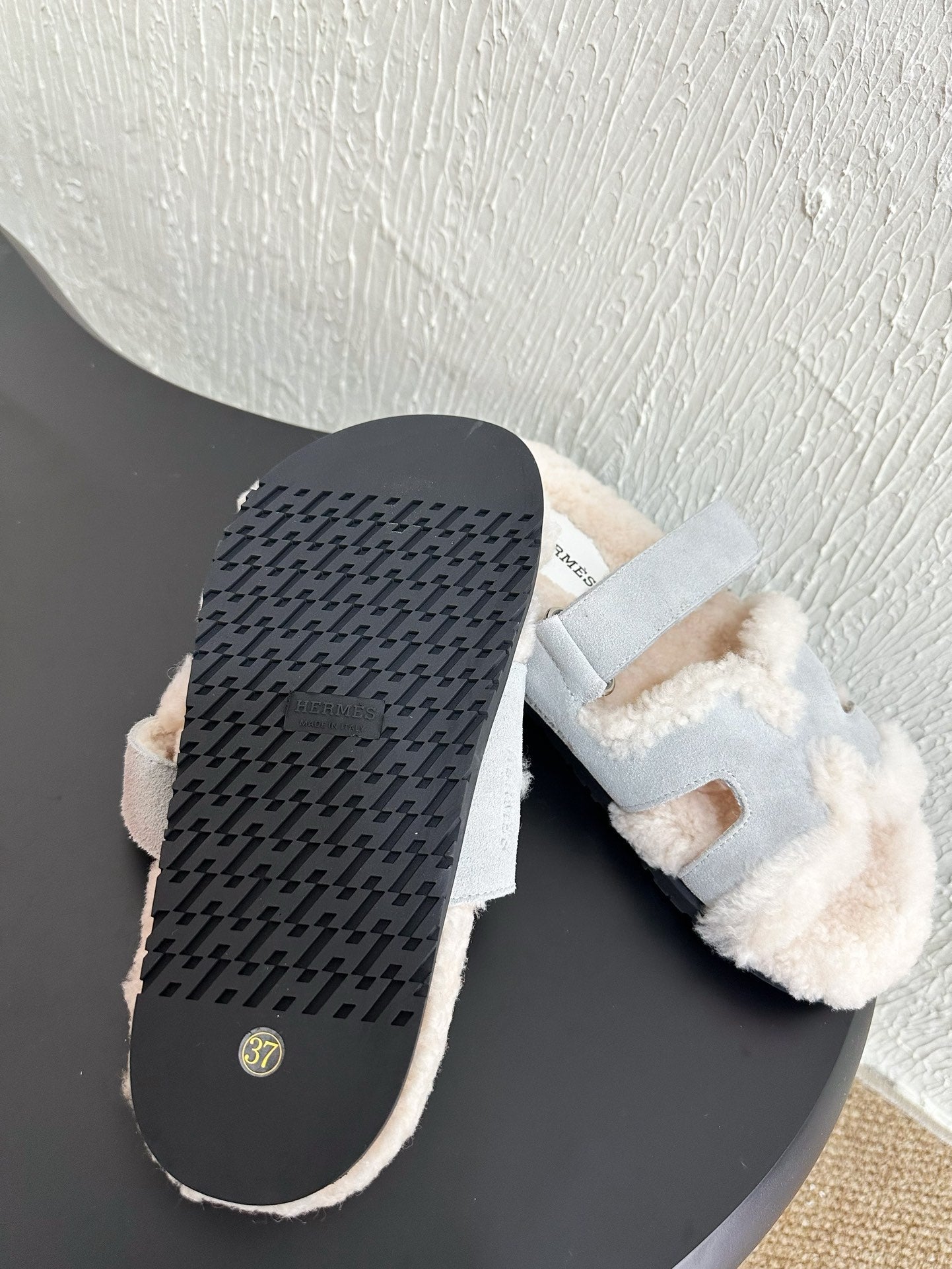 HM Chypre Sandal In Light Grey Blue Mix White Suede And Fleece Lining  961137