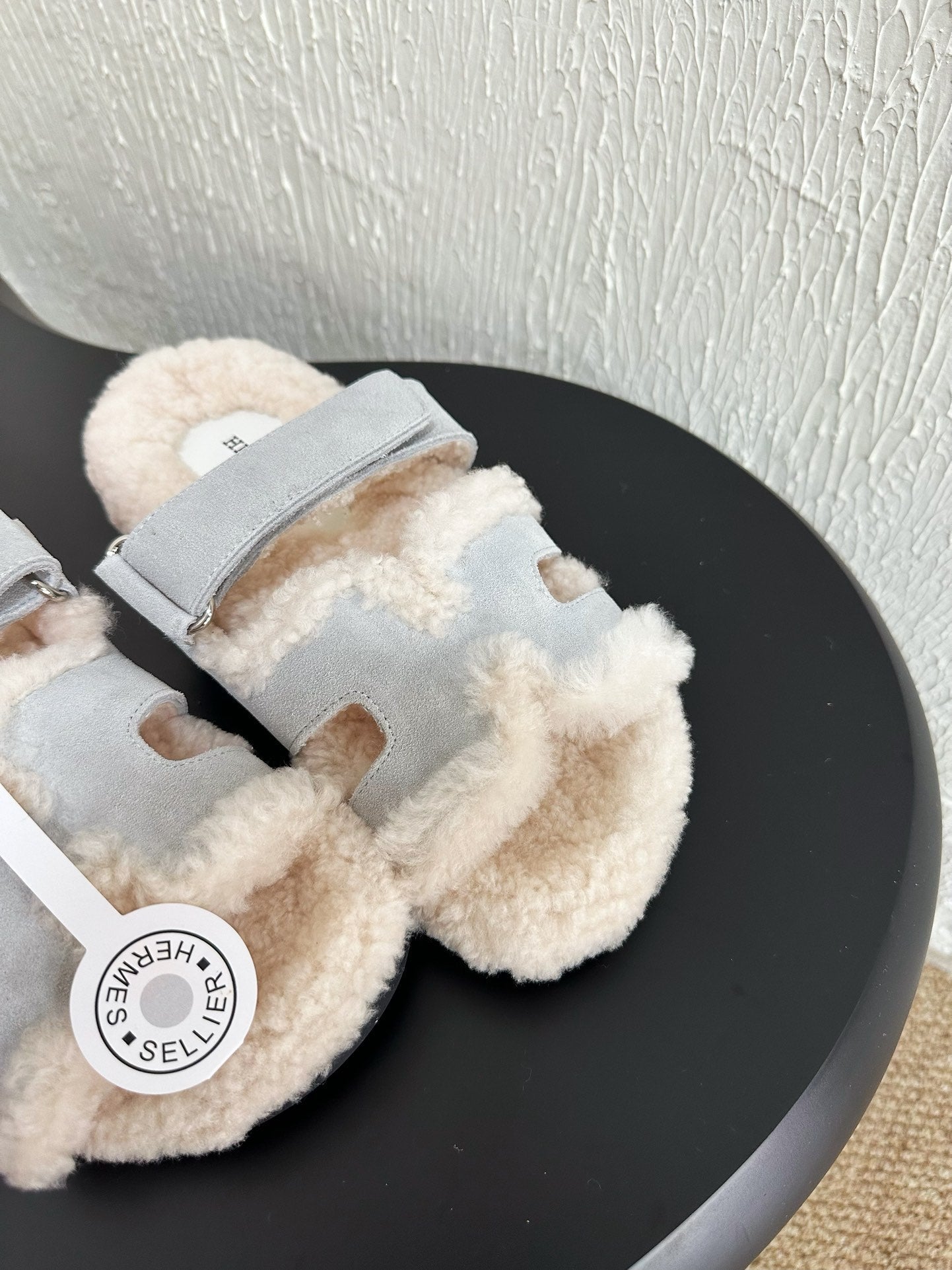 HM Chypre Sandal In Light Grey Blue Mix White Suede And Fleece Lining  961137