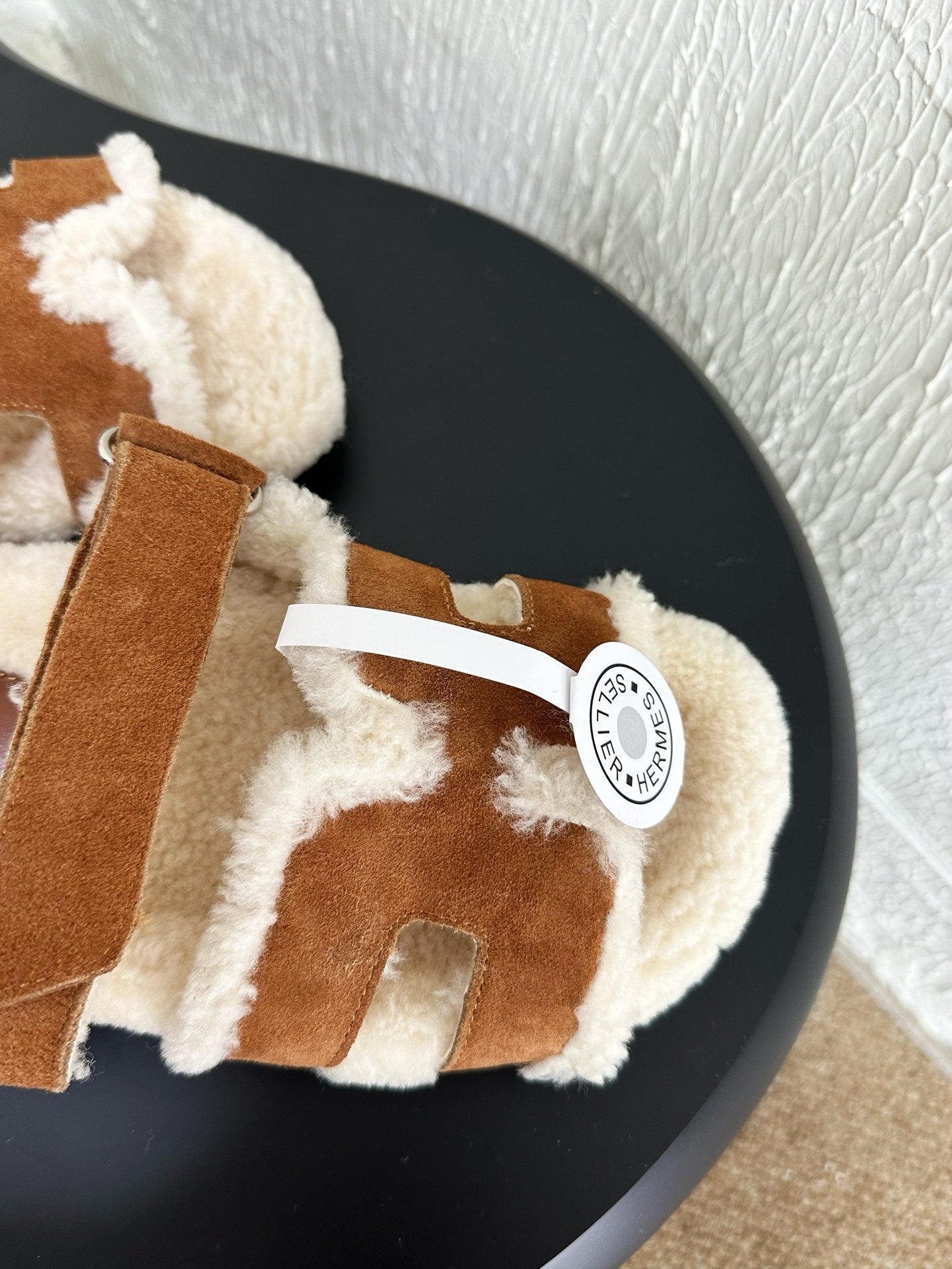 HM Chypre Sandal In Caramel Mix White Suede And Fleece Lining 961140