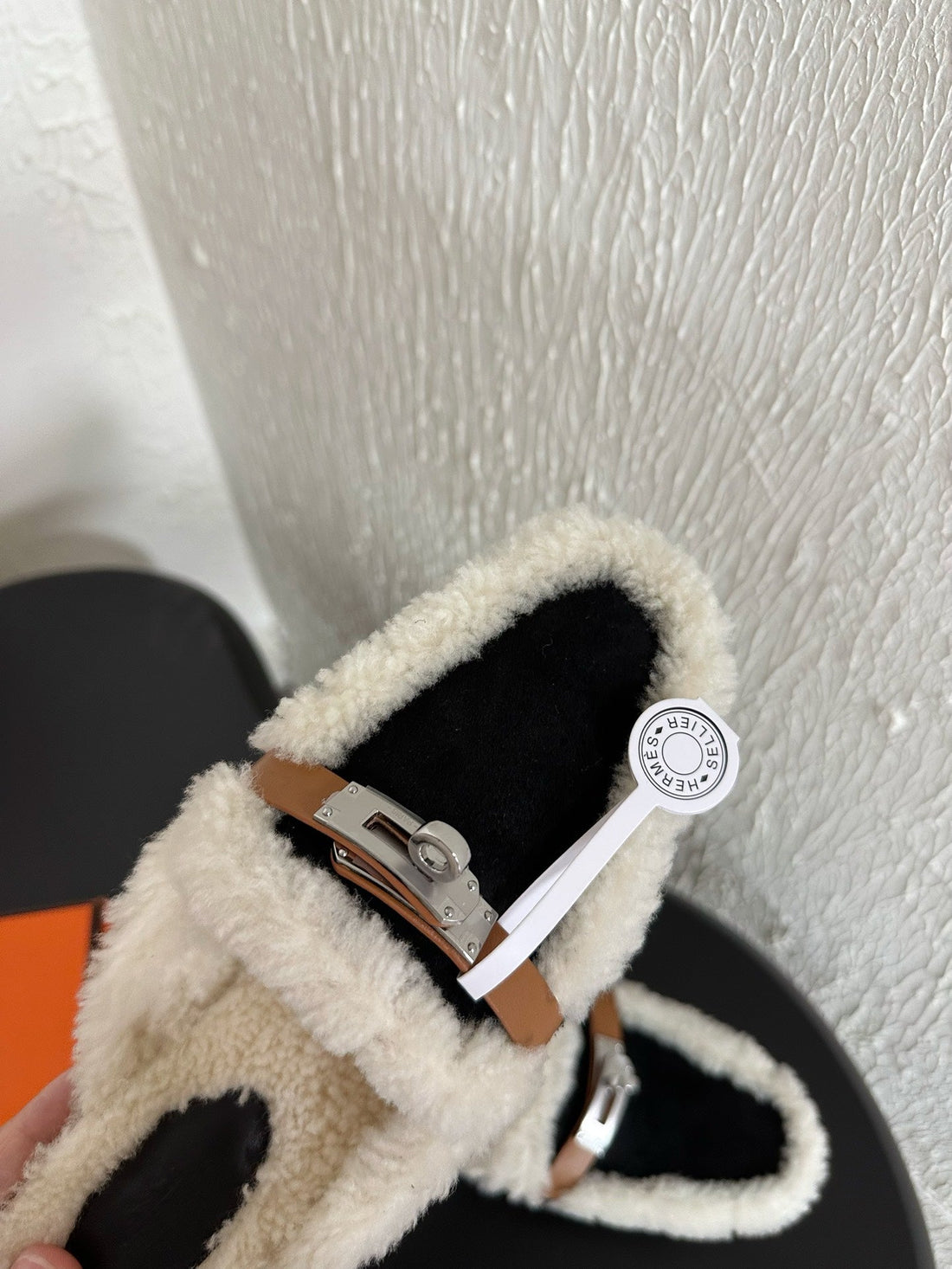 HM Oz Mule Black Mix White Suede Lined With Wool Fleece 961091