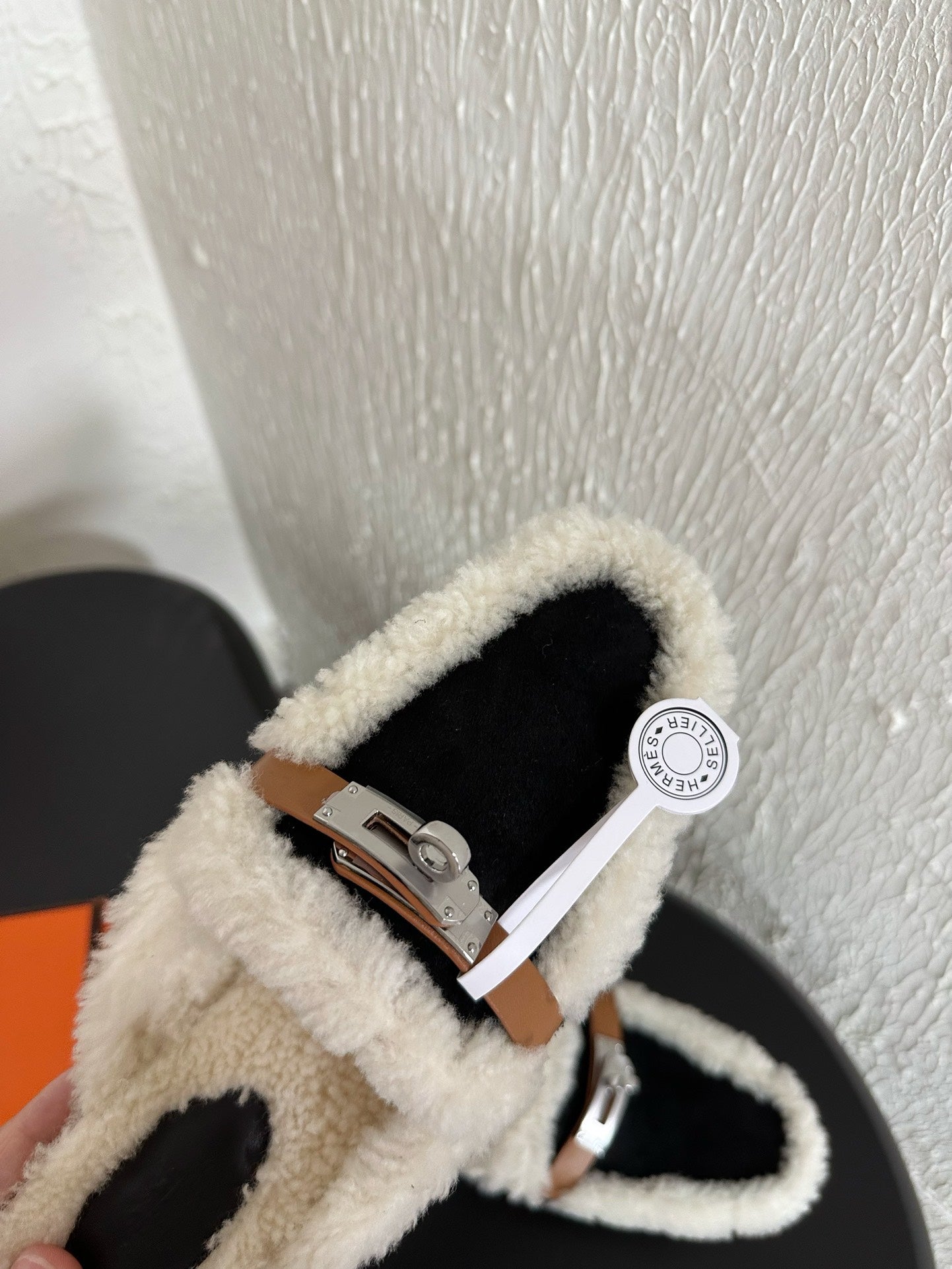 HM Oz Mule Black Mix White Suede Lined With Wool Fleece 961091
