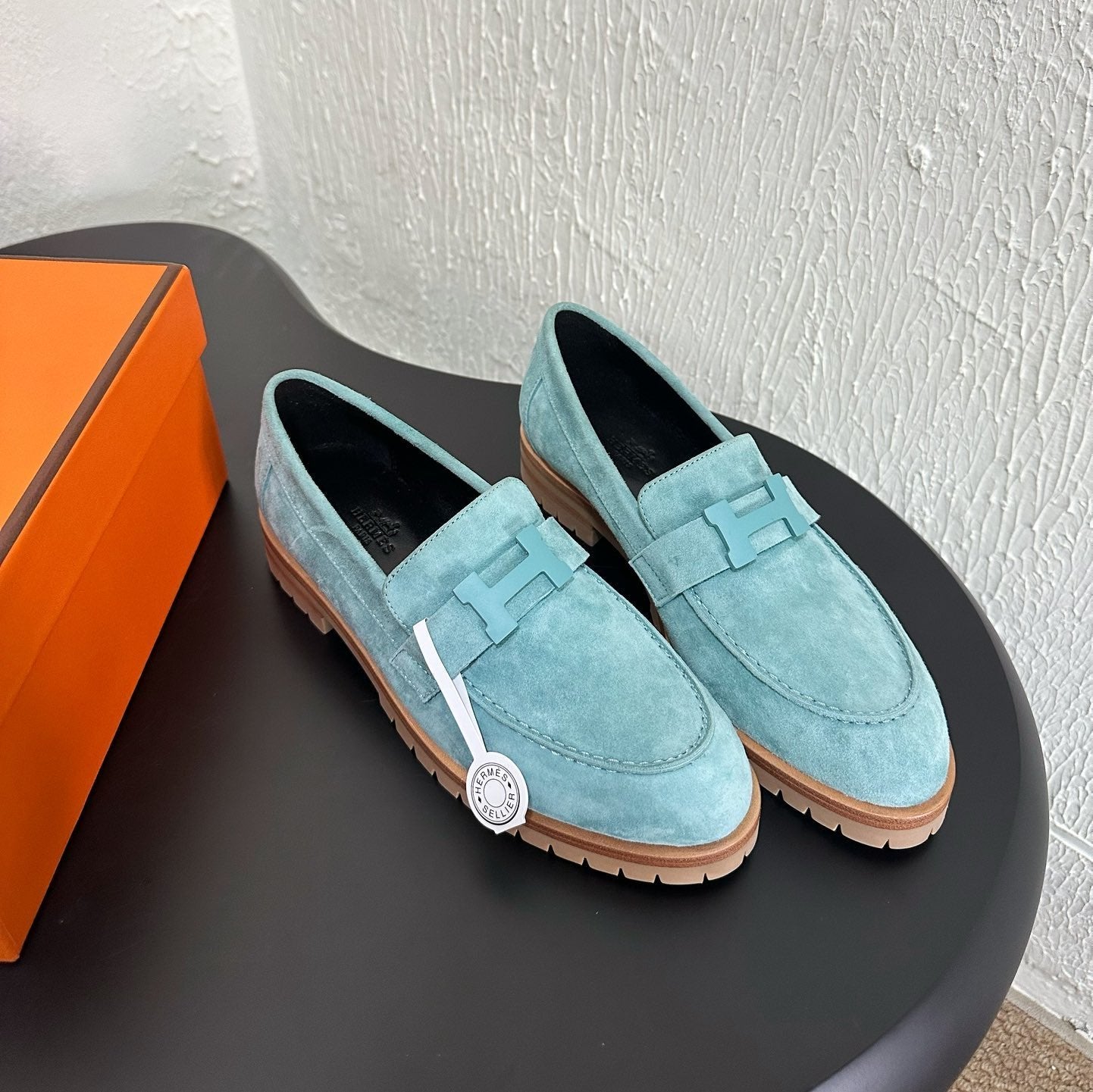 HM Faubourg Loafer 30mm Baby Blue Color Suede 960937