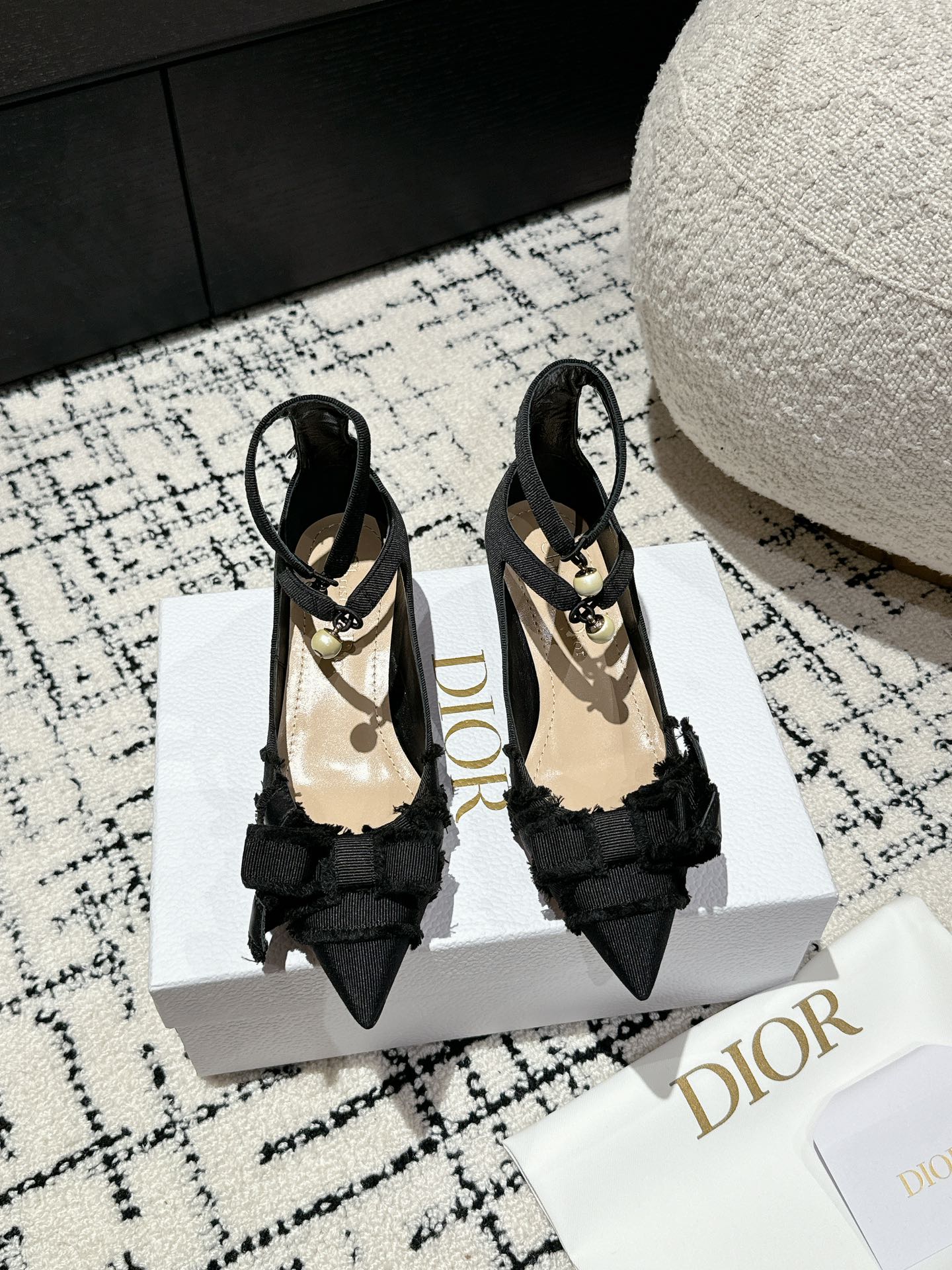 CD Adiorable pump 45 Black Fringed Grosgrain
