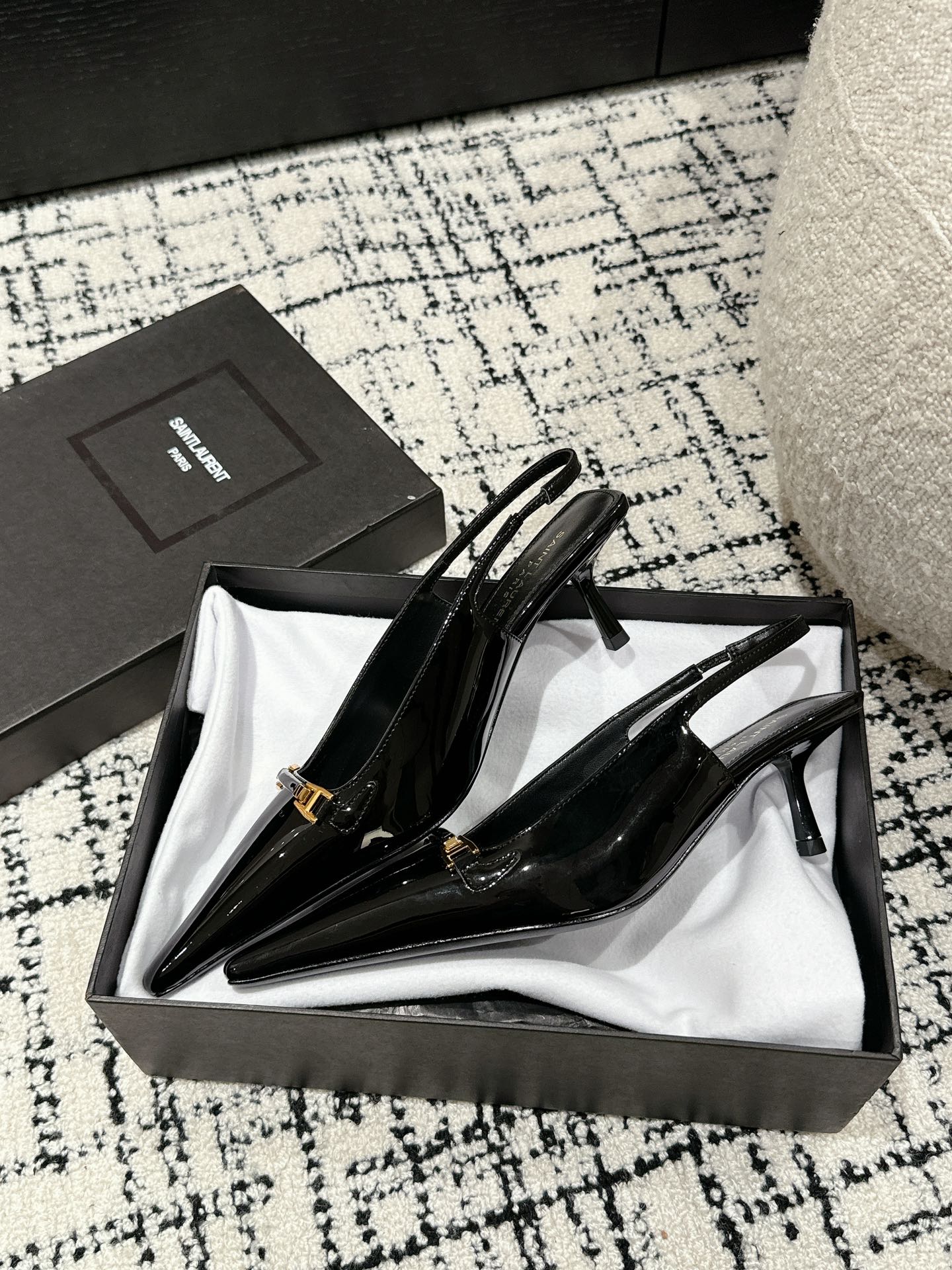 SL CARINE SLINGBACKS PUMP 45 BLACK CALFSKIN