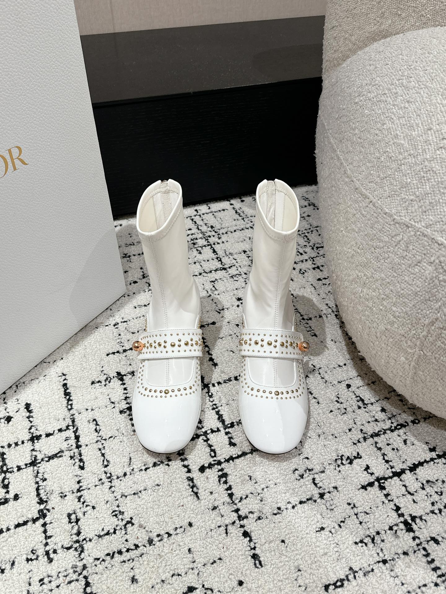 CD Belle-D Heeled Ankle Boot White Lambskin