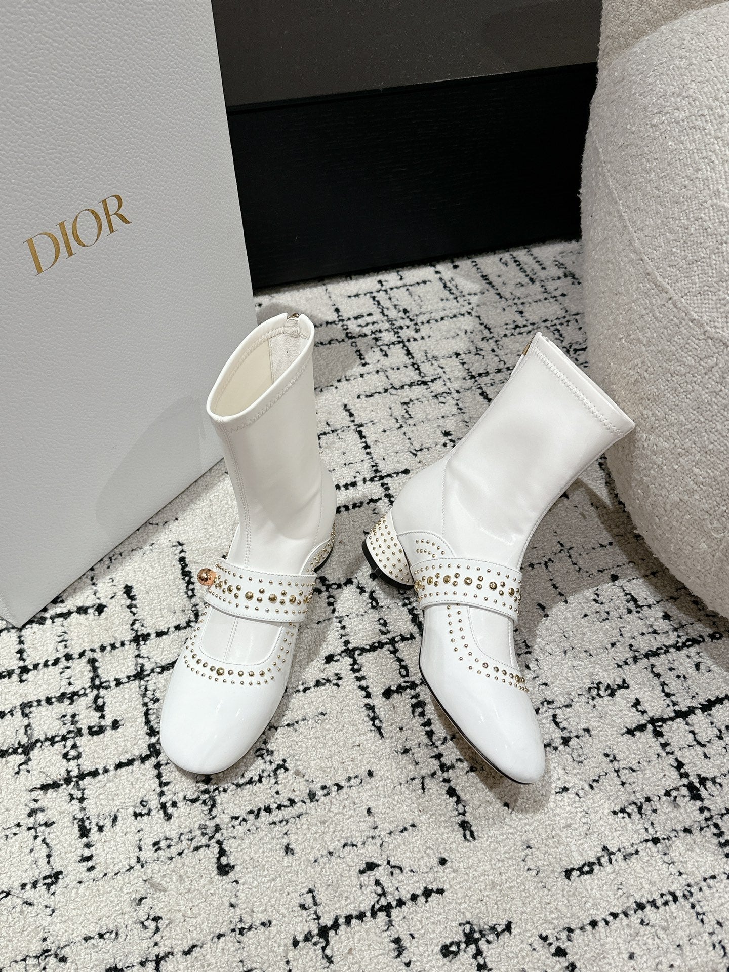 CD Belle-D Heeled Ankle Boot White Lambskin