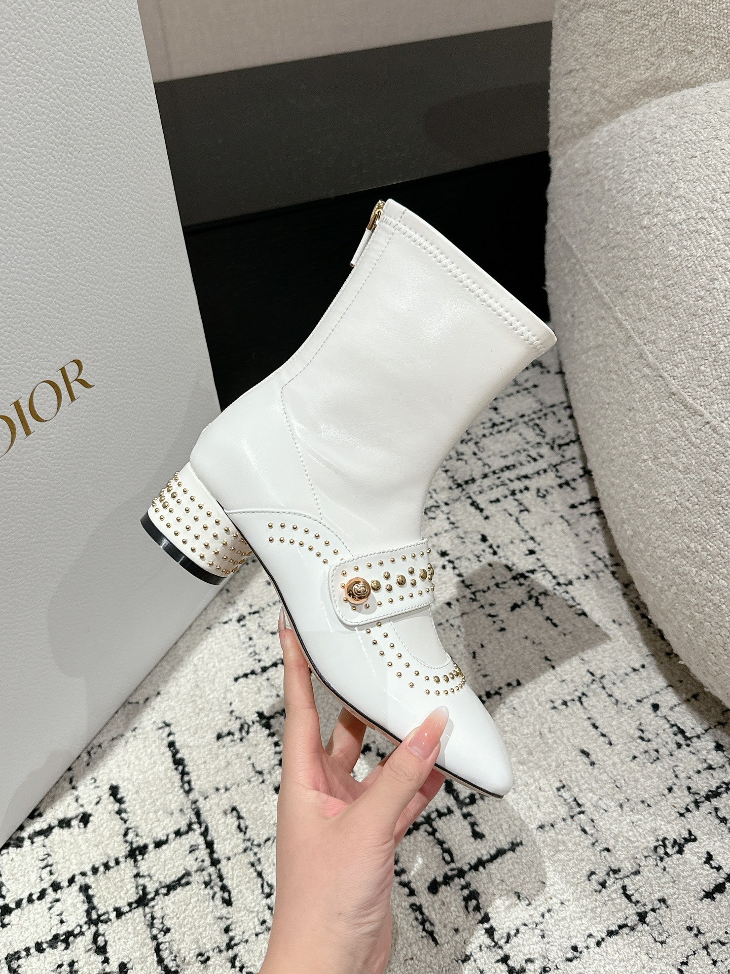 CD Belle-D Heeled Ankle Boot White Lambskin
