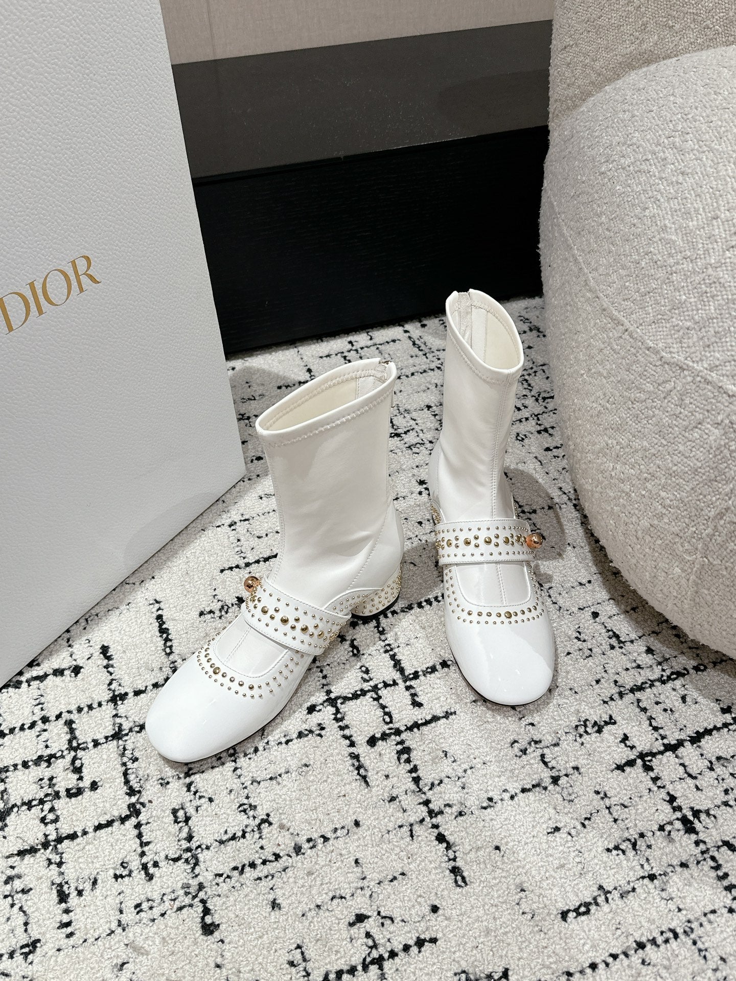 CD Belle-D Heeled Ankle Boot White Lambskin