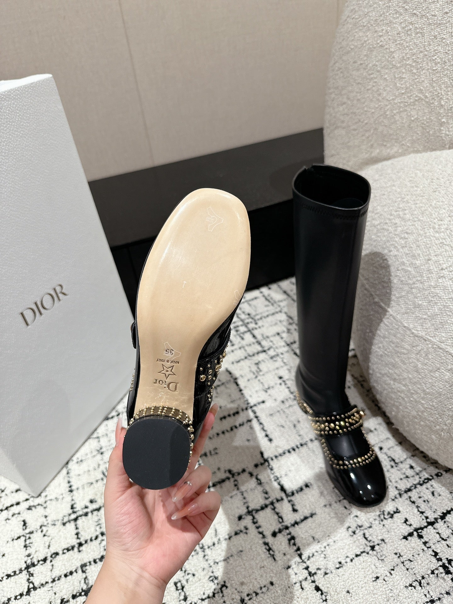 CD Belle-D Heeled Boot Black Lambskin