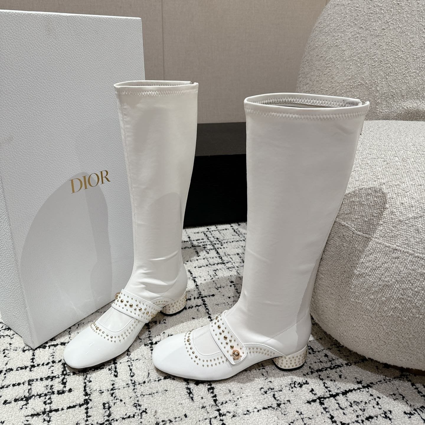 CD Belle-D Heeled Boot White Lambskin