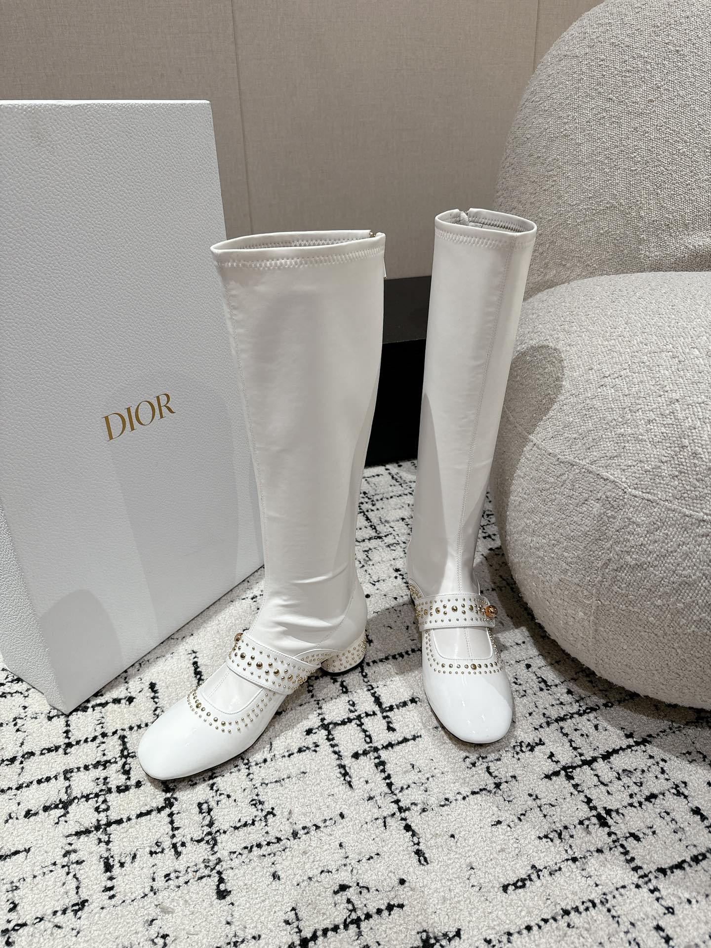 CD Belle-D Heeled Boot White Lambskin