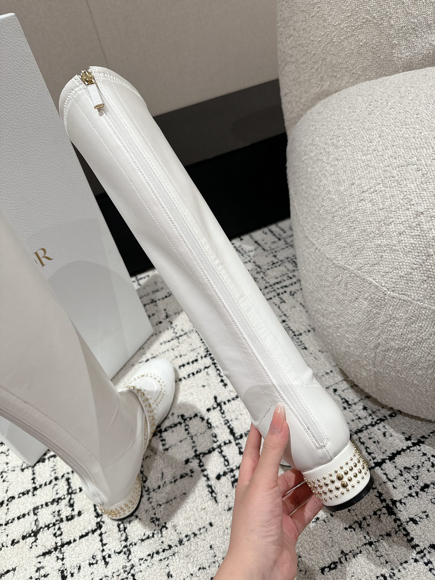 CD Belle-D Heeled Boot White Lambskin