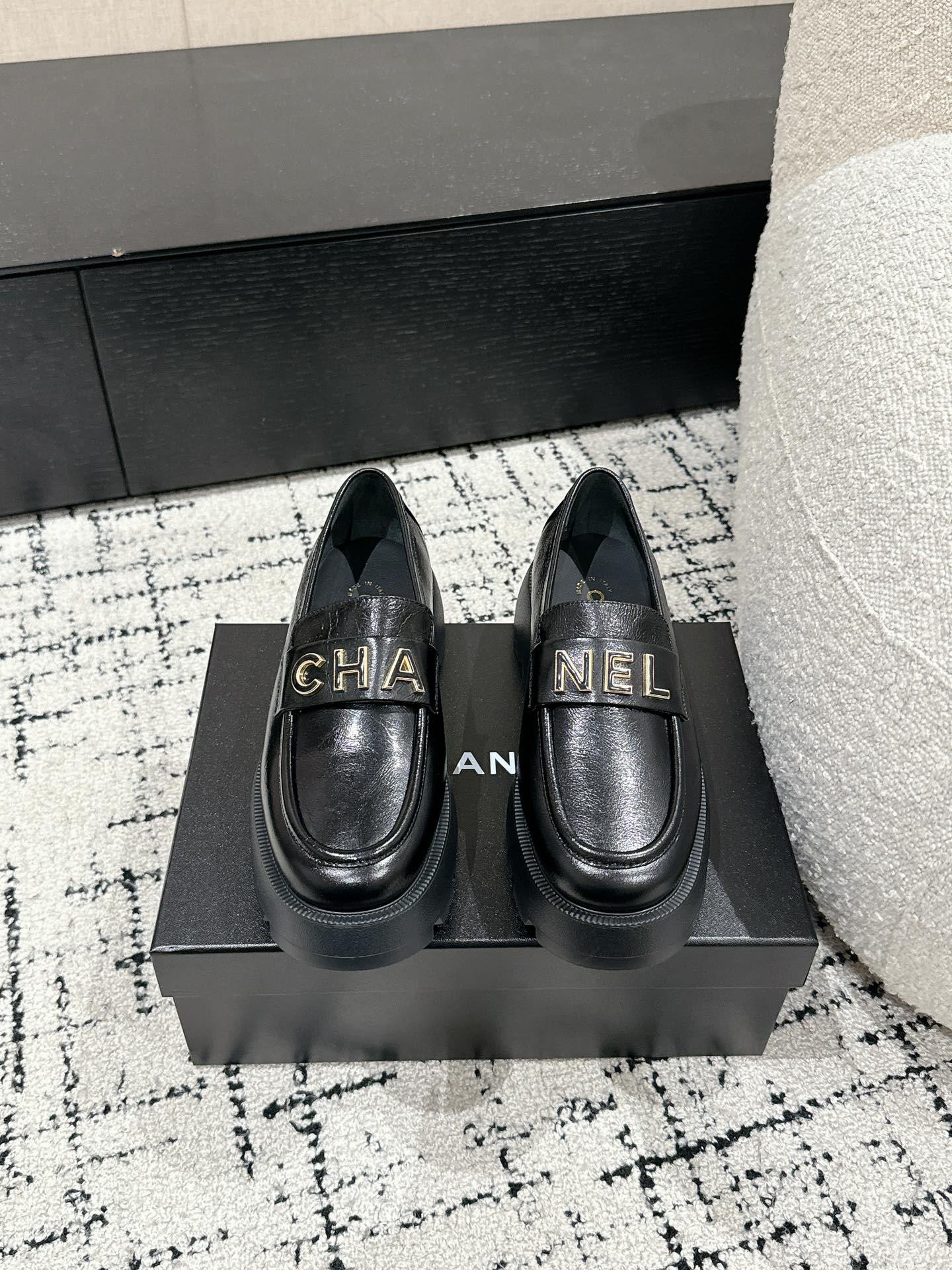 CC Moccasins 30mm In Black Water Dyed Lambskin 143608