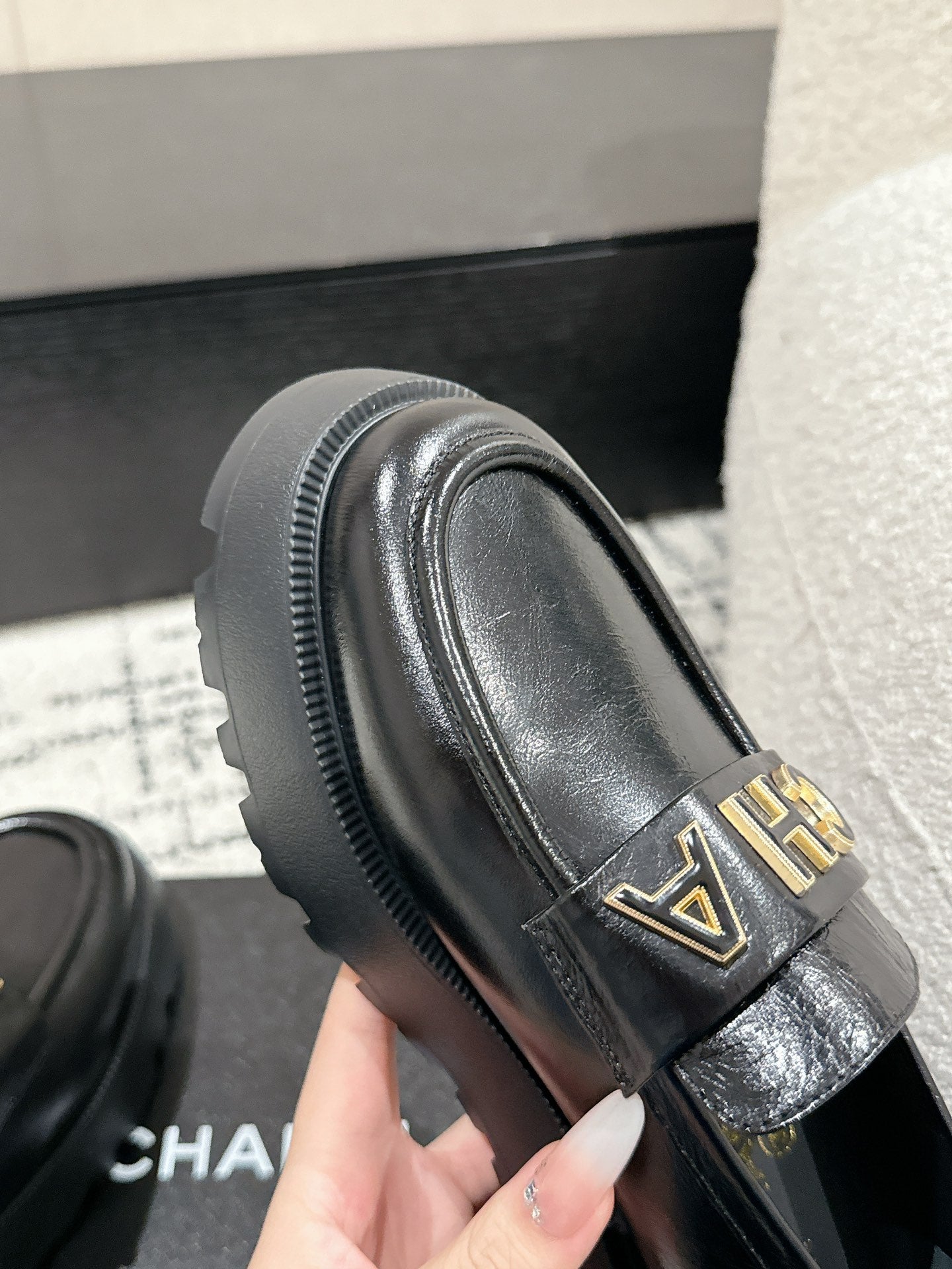 CC Moccasins 30mm In Black Water Dyed Lambskin 143608