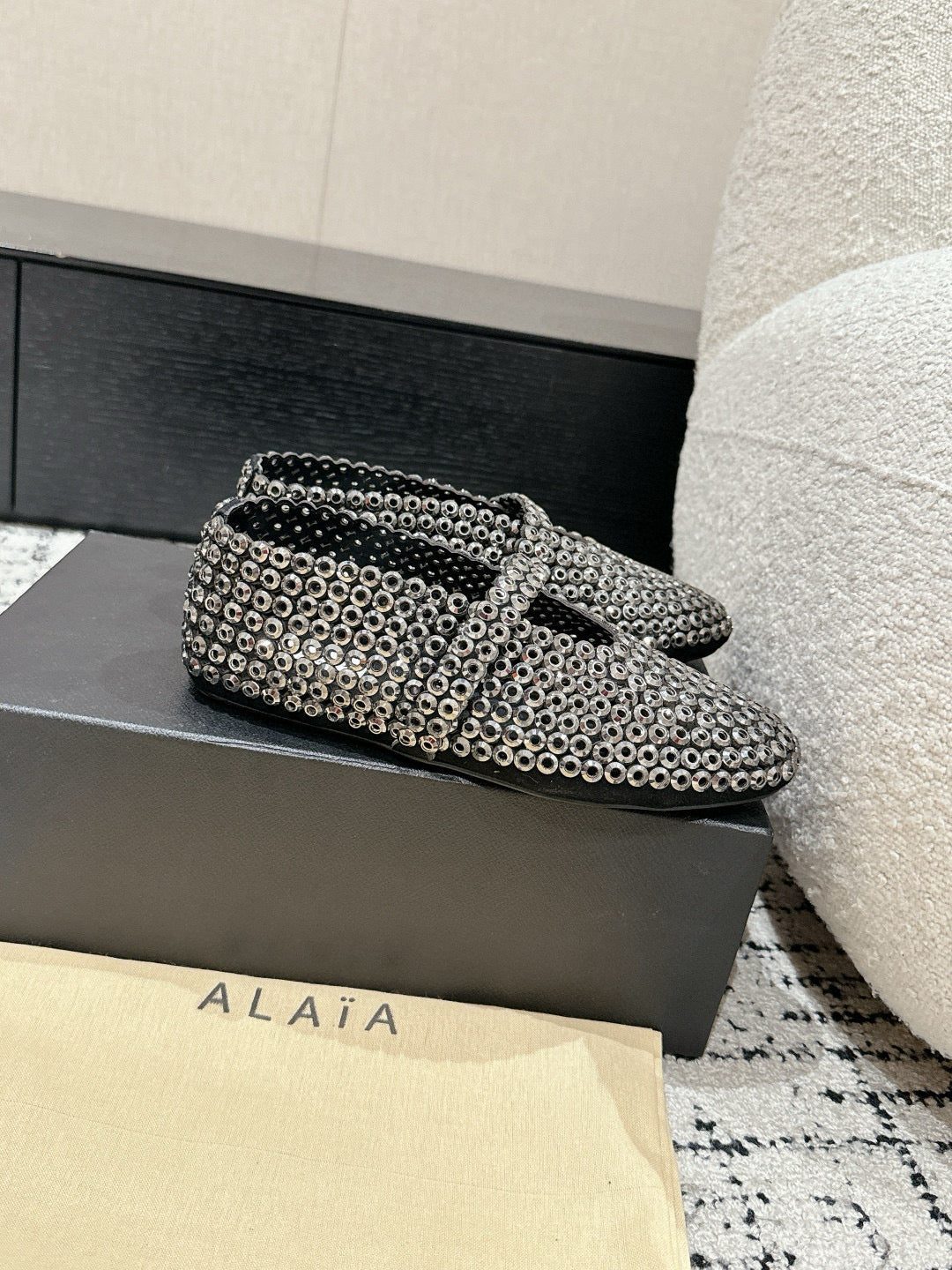 Alaia 25 Embellished Mary Jane Flats Silver Suede  293180