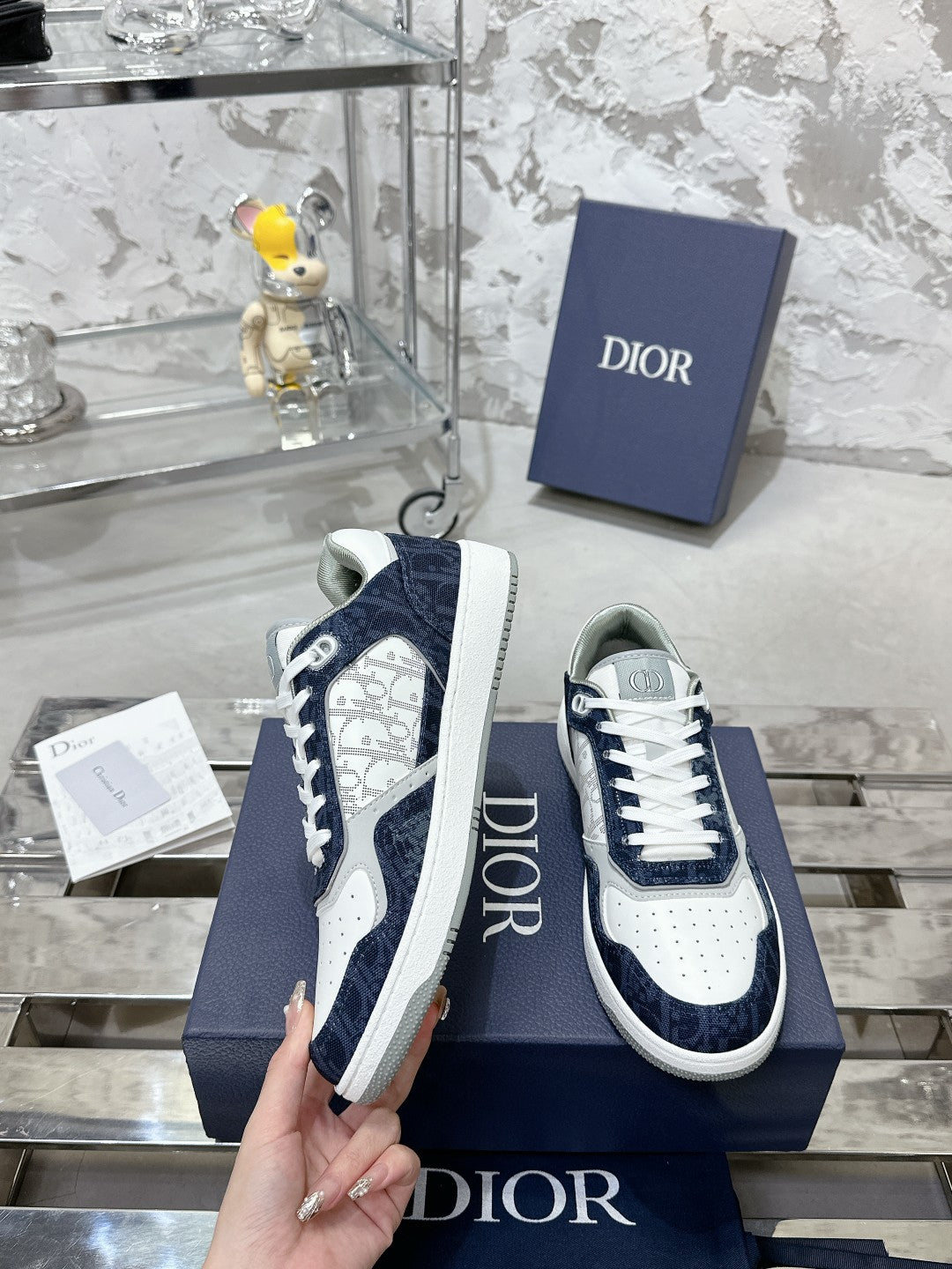 CD B27 Low-Top Sneaker 30mm In Deep Blue Monogram Calfskin  100821