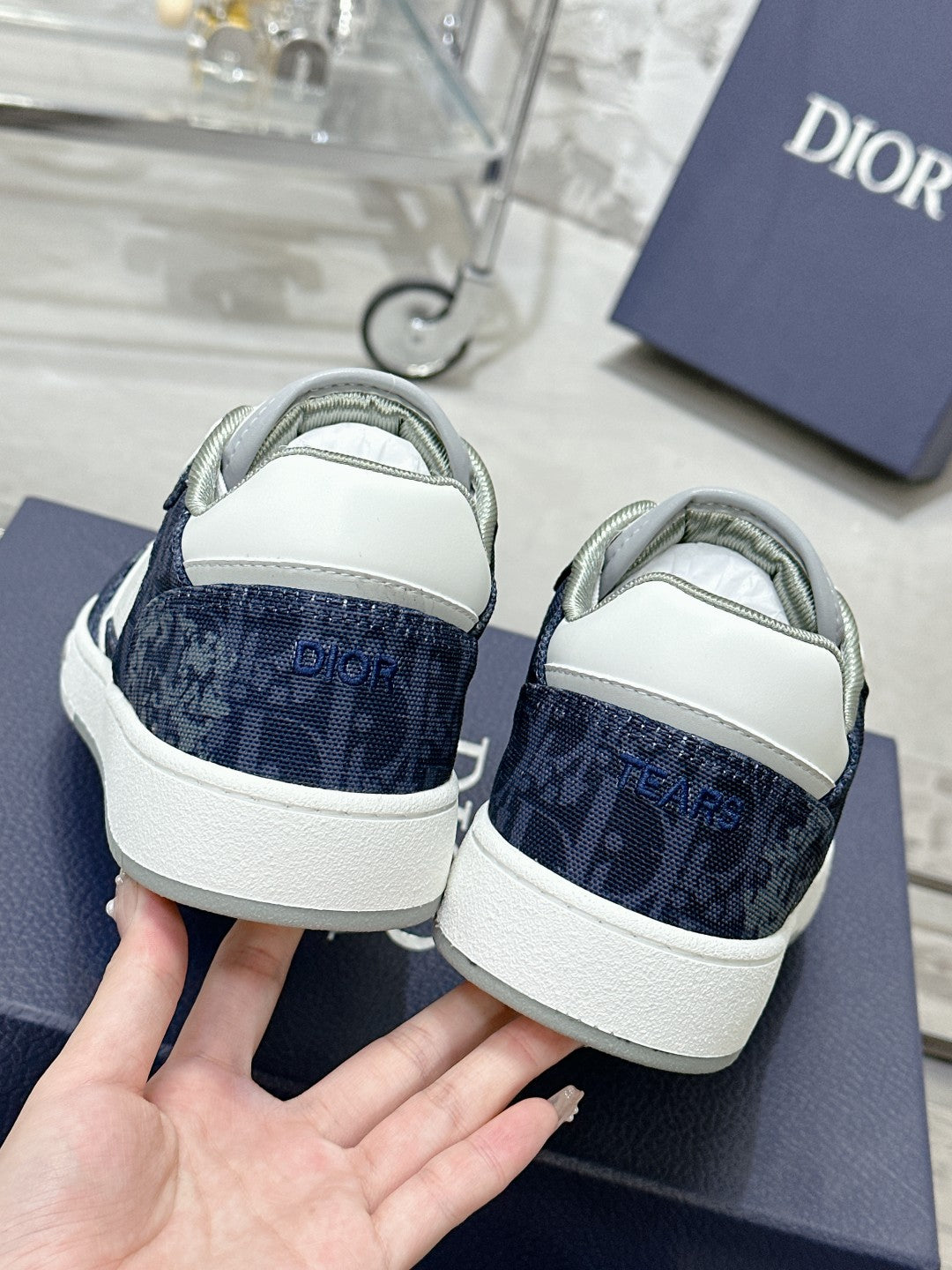 CD B27 Low-Top Sneaker 30mm In Deep Blue Monogram Calfskin  100821