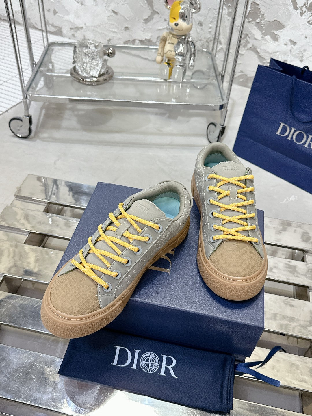 CD B33 Sneaker 40mm In Grey Mix Brown Monogram Satin Embroidery Fabric 103984