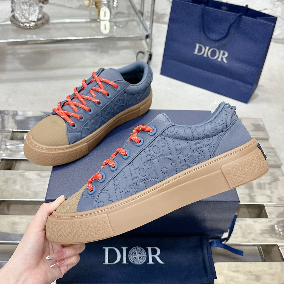 CD B33 Sneaker 40mm In King Blue Mix Brown Monogram Satin Embroidery Fabric 103992