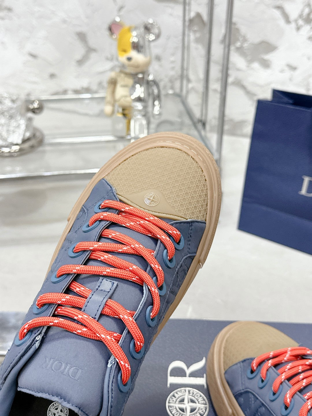 CD B33 Sneaker 40mm In King Blue Mix Brown Monogram Satin Embroidery Fabric 103992