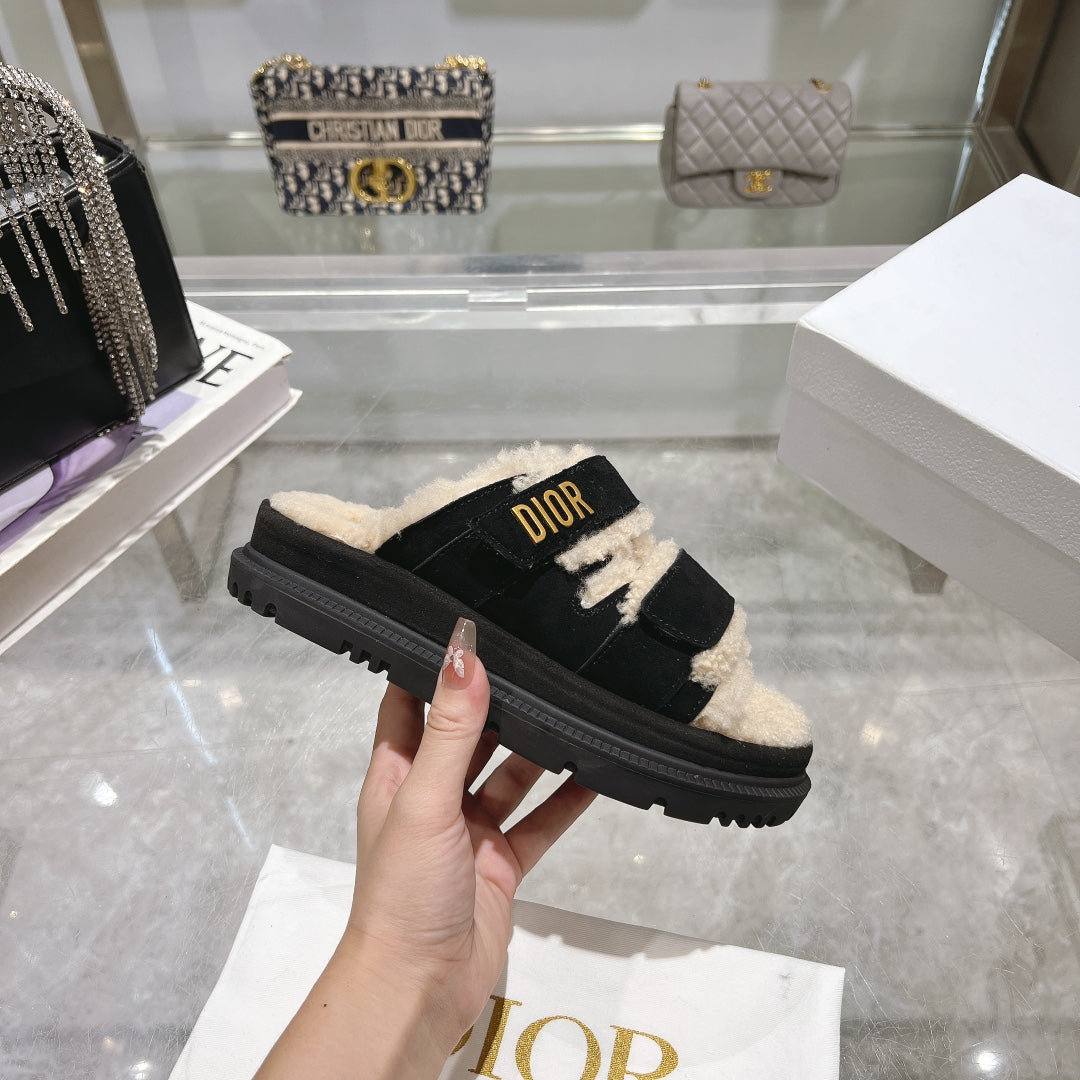 CD Dioract Slide 40mm In Black Suede 996360