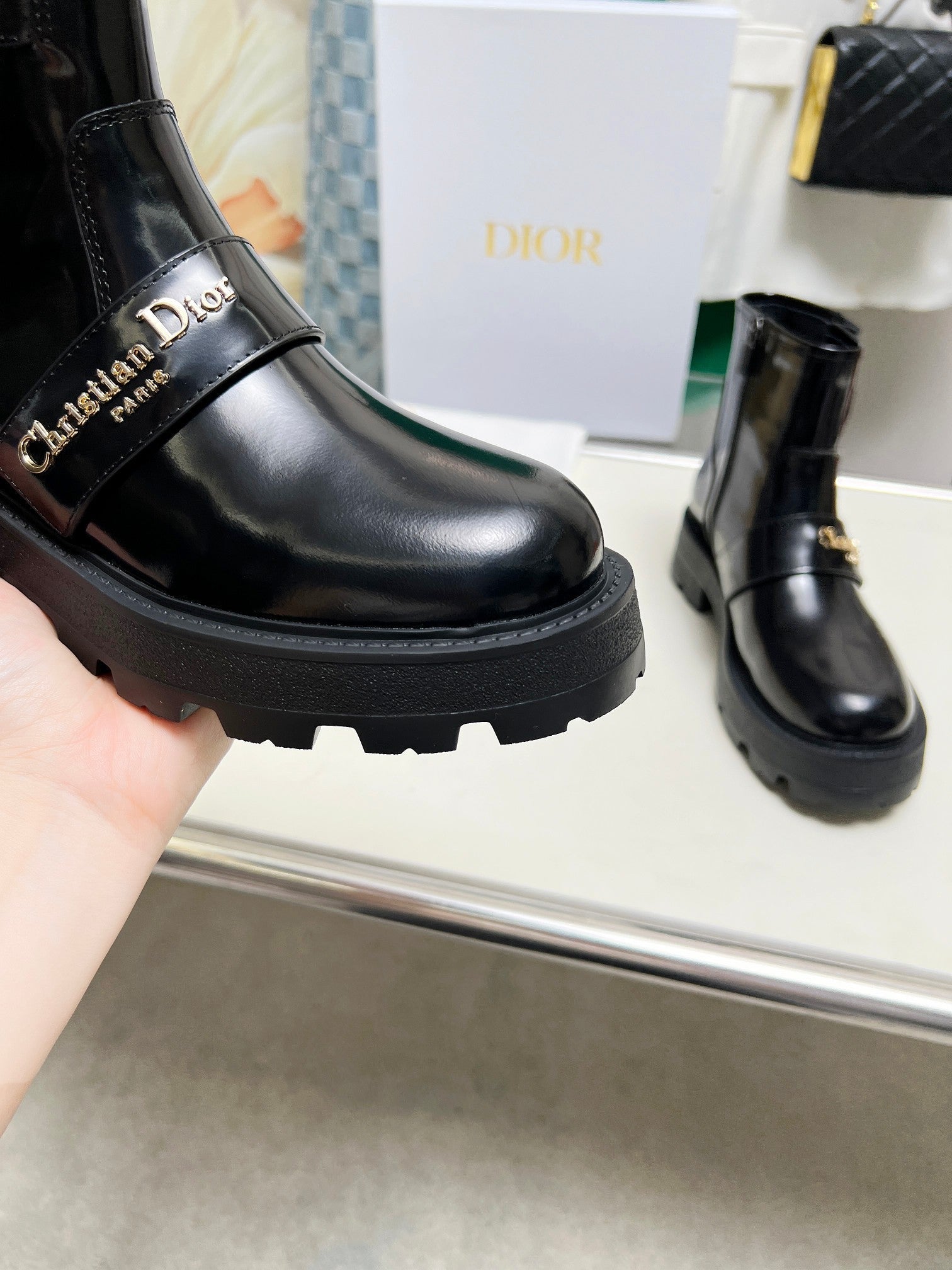 CD D-Quest Ankle Boot Glossy Black Calfskin