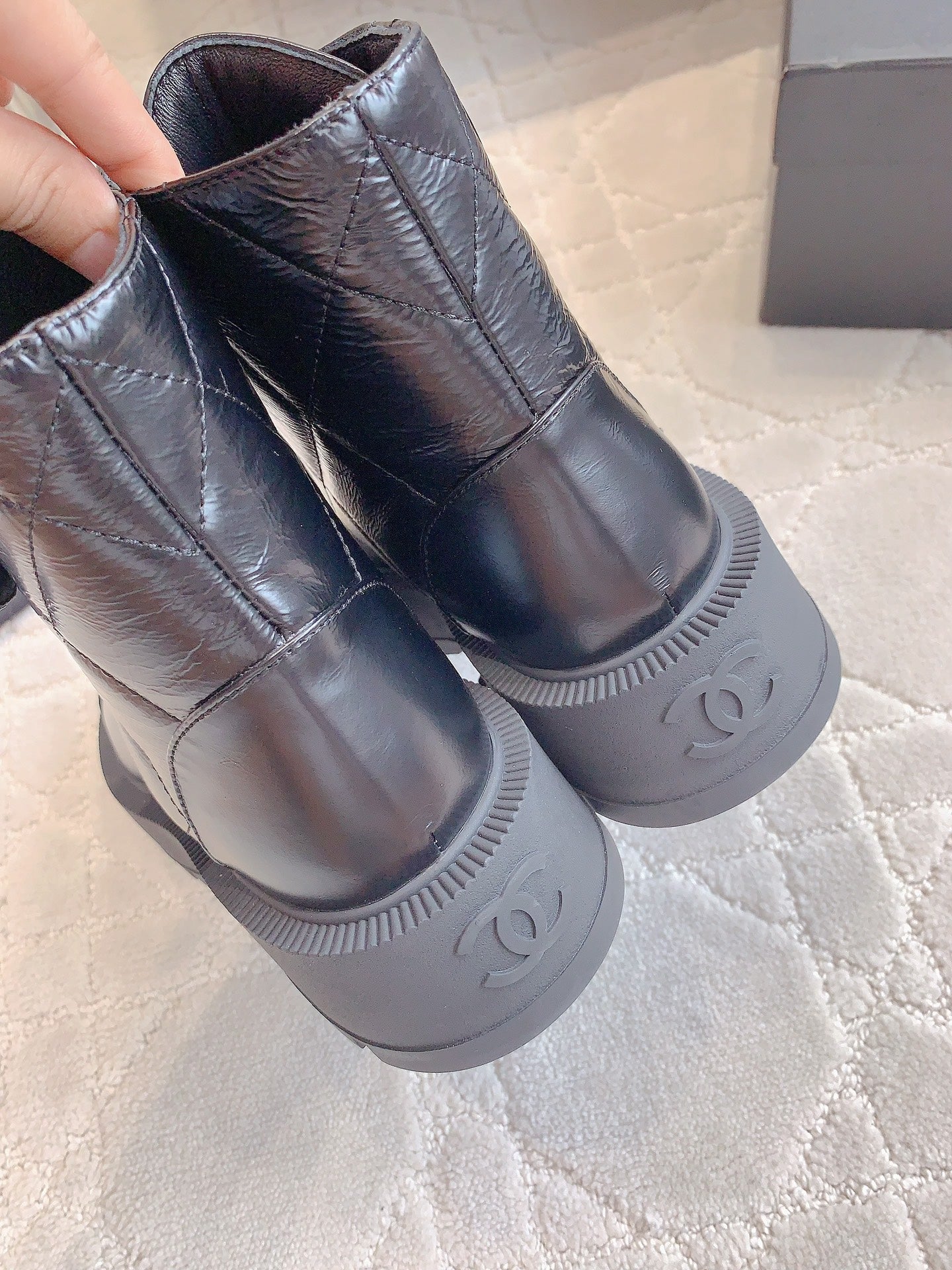 CC Ankle Boots In Black Wrinkled Calfskin 145488
