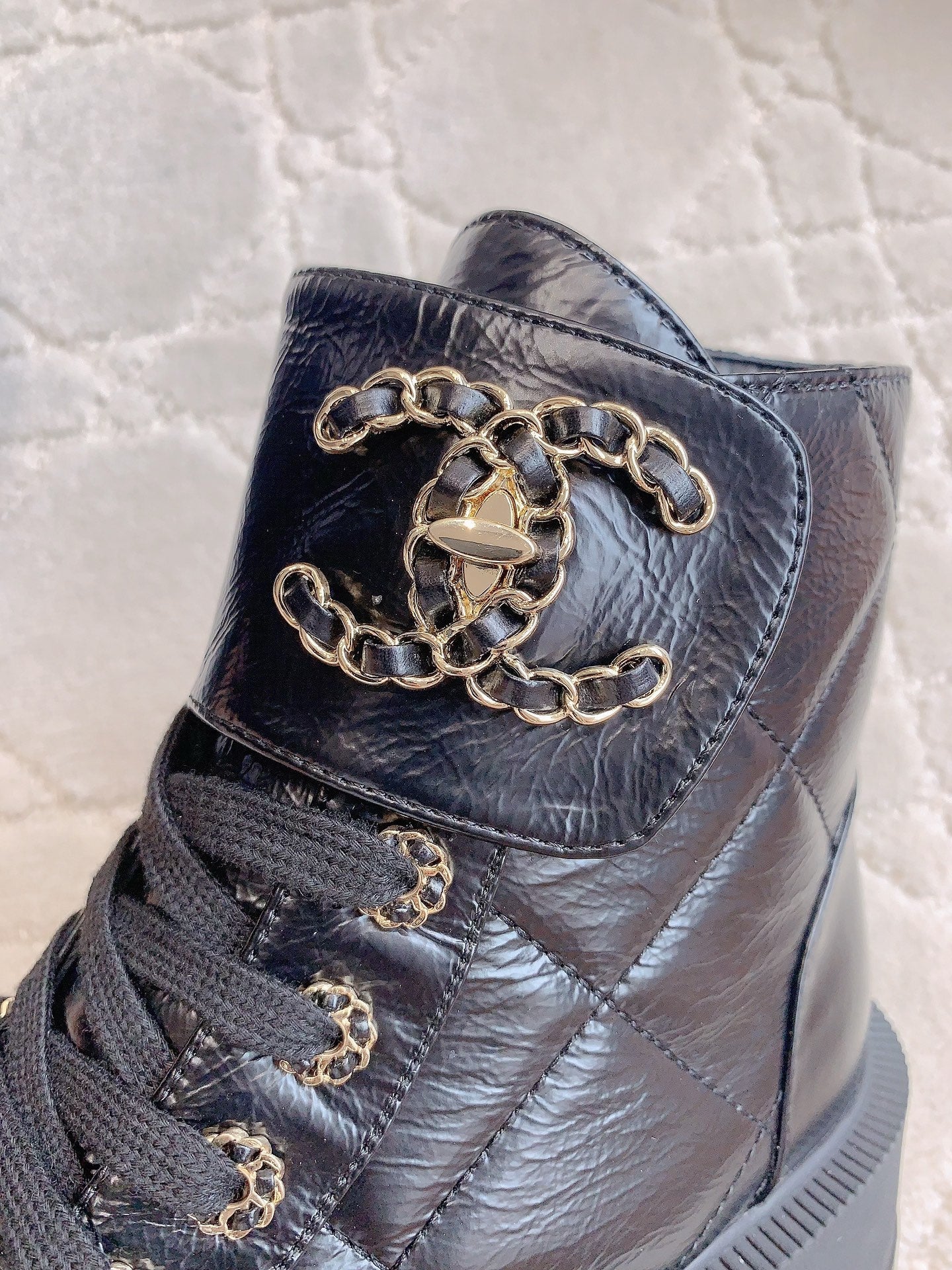 CC Ankle Boots In Black Wrinkled Calfskin 145488