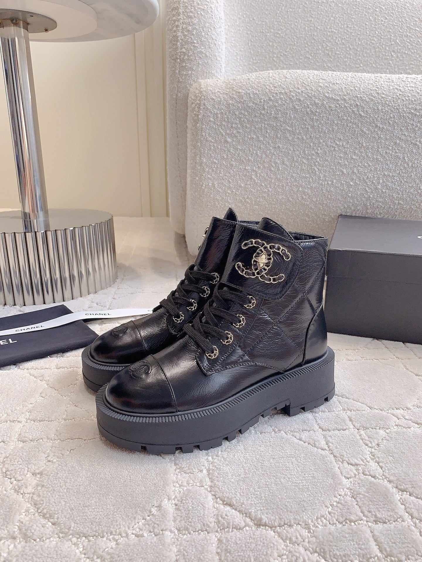CC Ankle Boots In Black Wrinkled Calfskin 145488