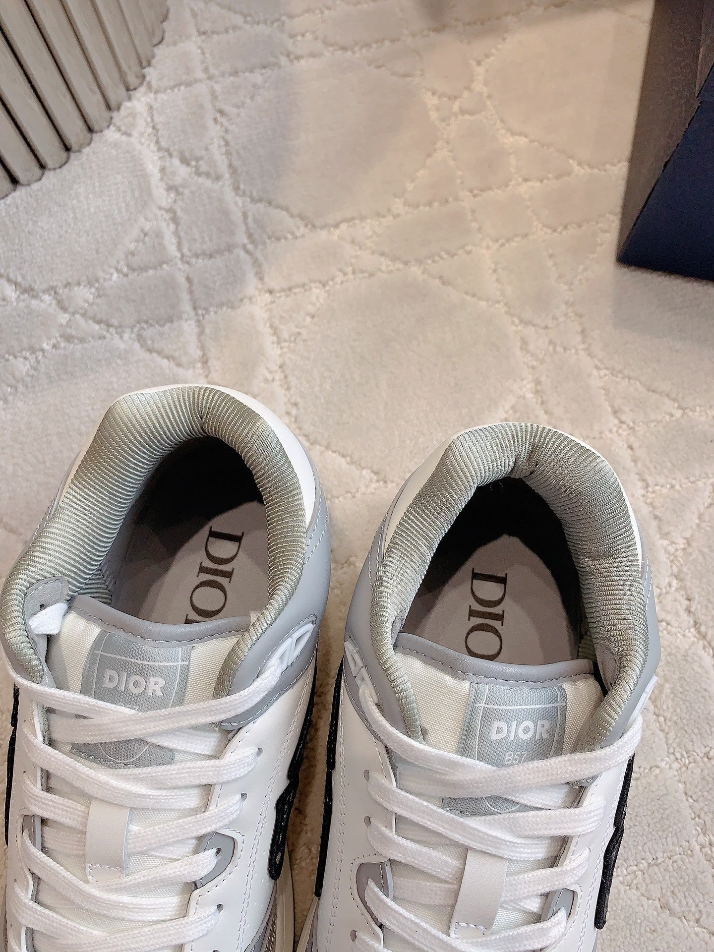 CD B57 Mid-Top Sneaker Grey White Calfskin And Oblique Jacquard