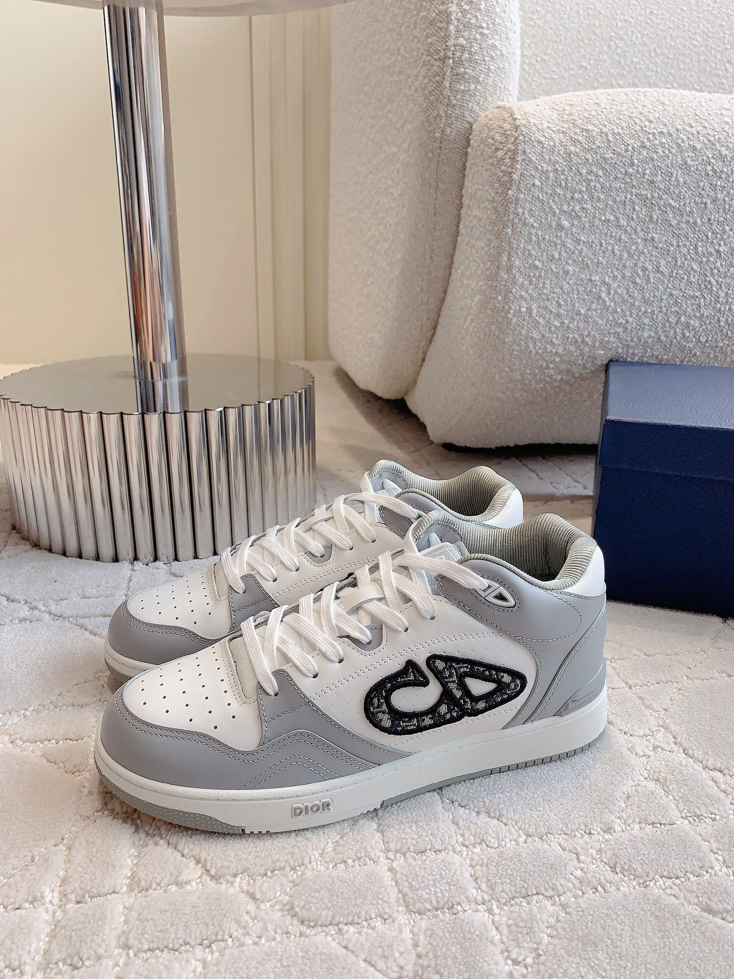 CD B57 Mid-Top Sneaker Grey White Calfskin And Oblique Jacquard