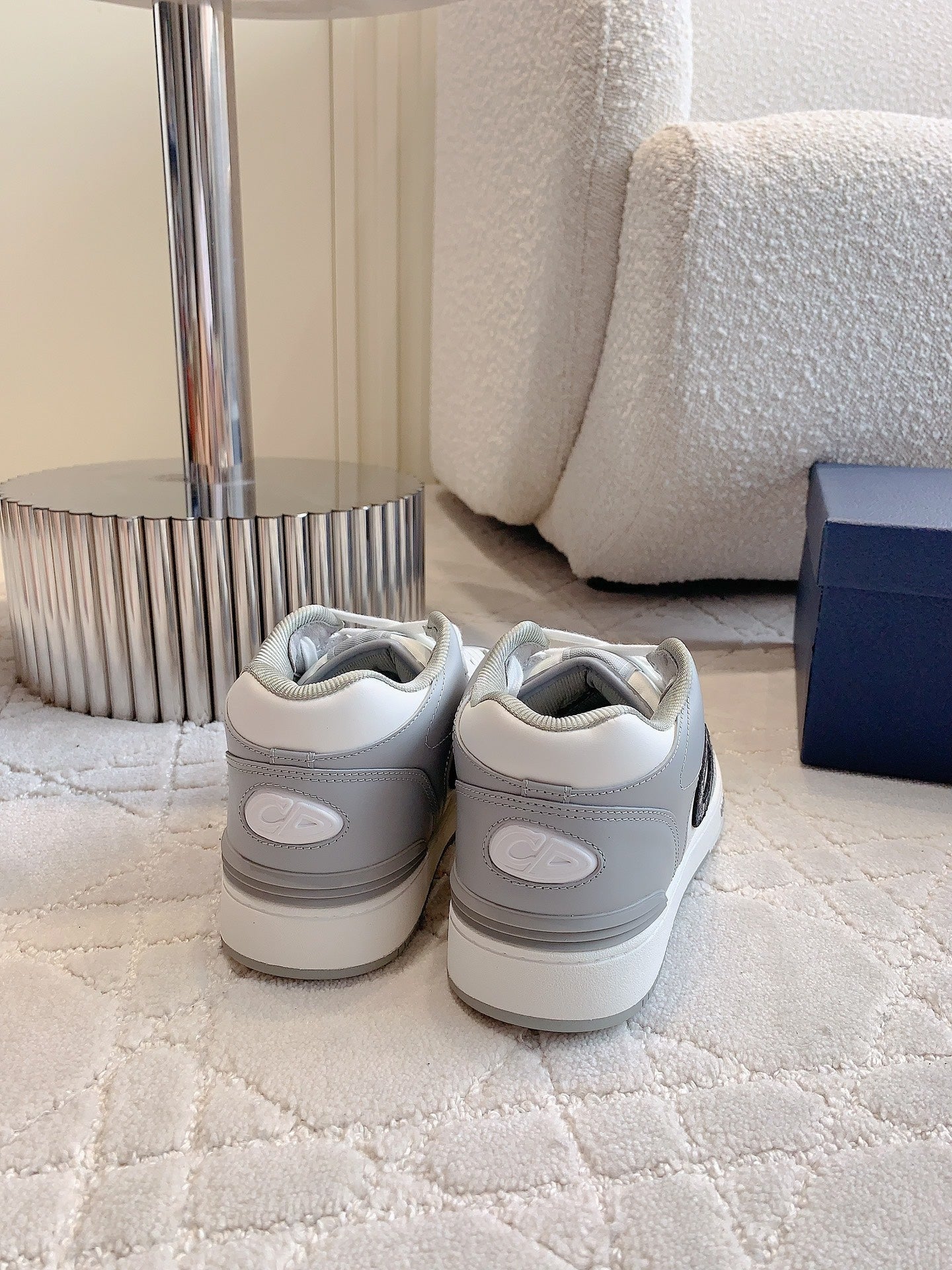 CD B57 Mid-Top Sneaker Grey White Calfskin And Oblique Jacquard