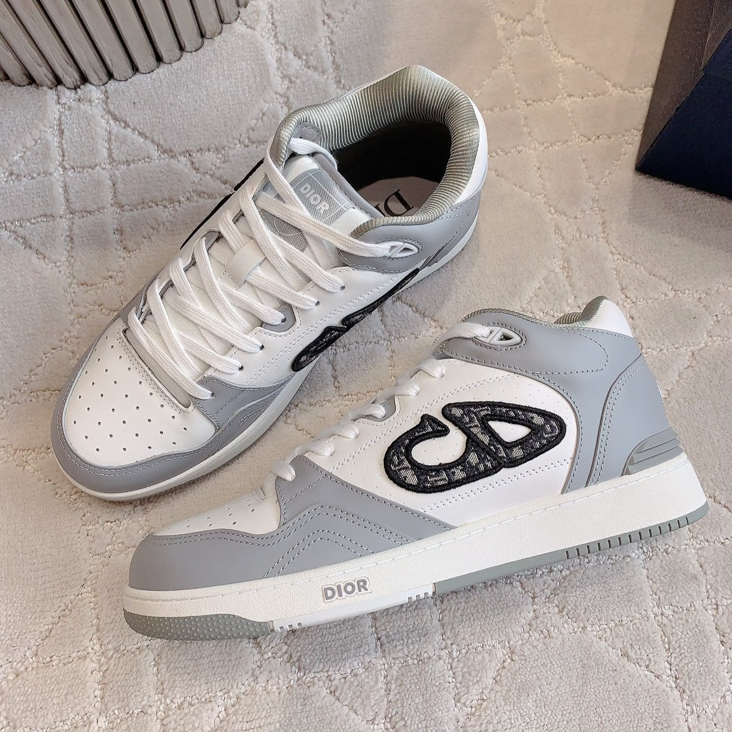 CD B57 Mid-Top Sneaker Grey White Calfskin And Oblique Jacquard