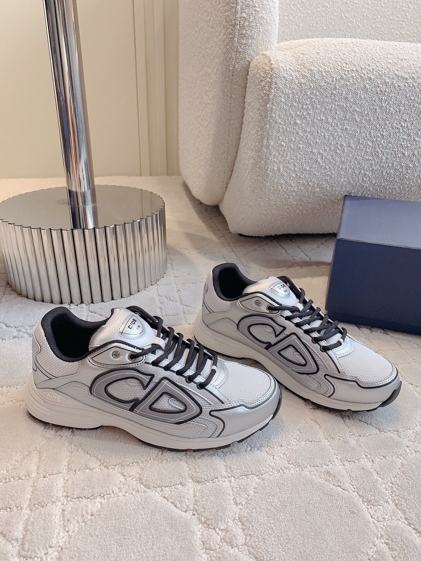 CD B30 Sneaker Grey White Mix Black Polyester Mesh Fabric And Calfskin