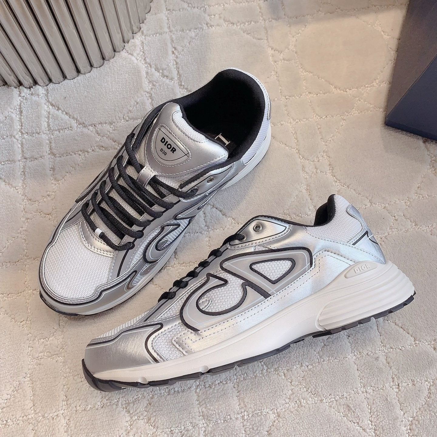 CD B30 Sneaker Grey White Mix Black Polyester Mesh Fabric And Calfskin